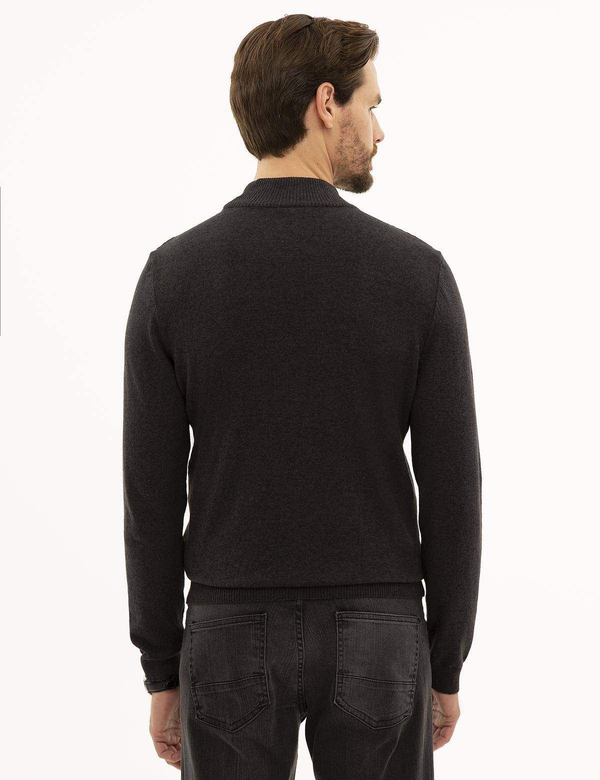 Antrasit Melanj Slim Fit Yarım Balıkçı Triko Kazak - 50233719036