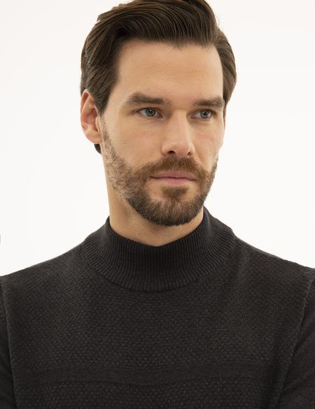 Antrasit Melanj Slim Fit Yarım Balıkçı Triko Kazak - 50233719036