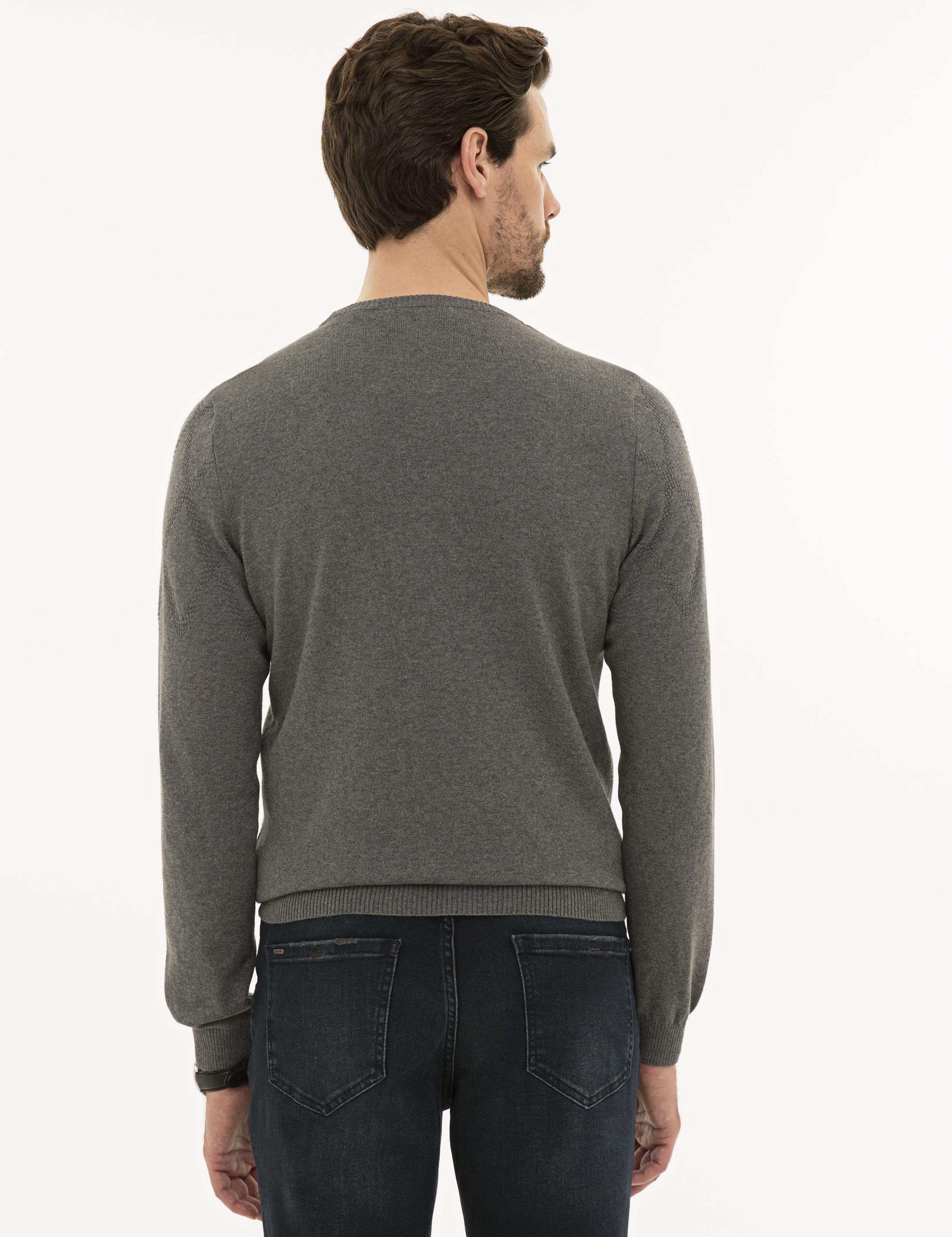 Gri Melanj Slim Fit Triko Kazak