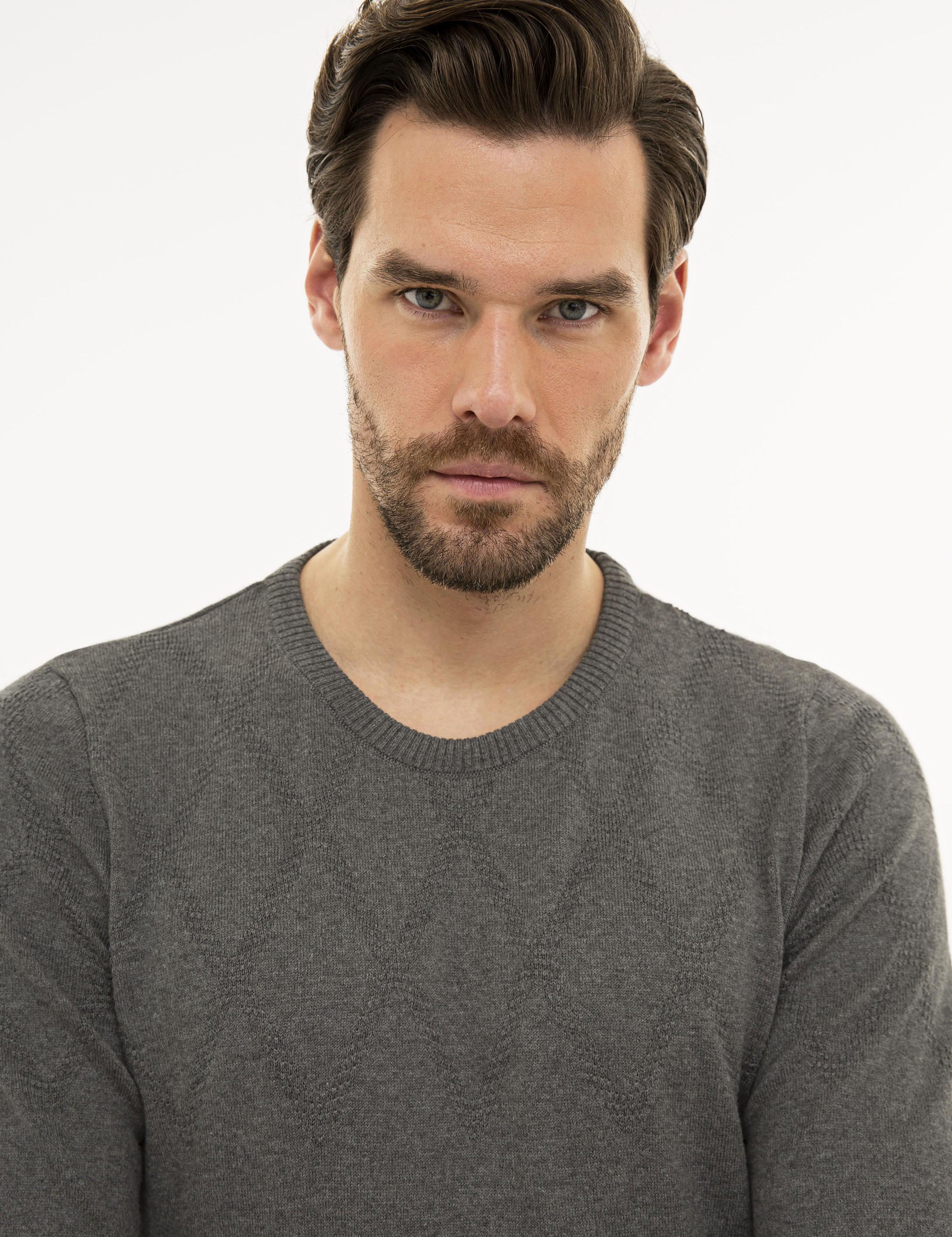 Gri Melanj Slim Fit Triko Kazak