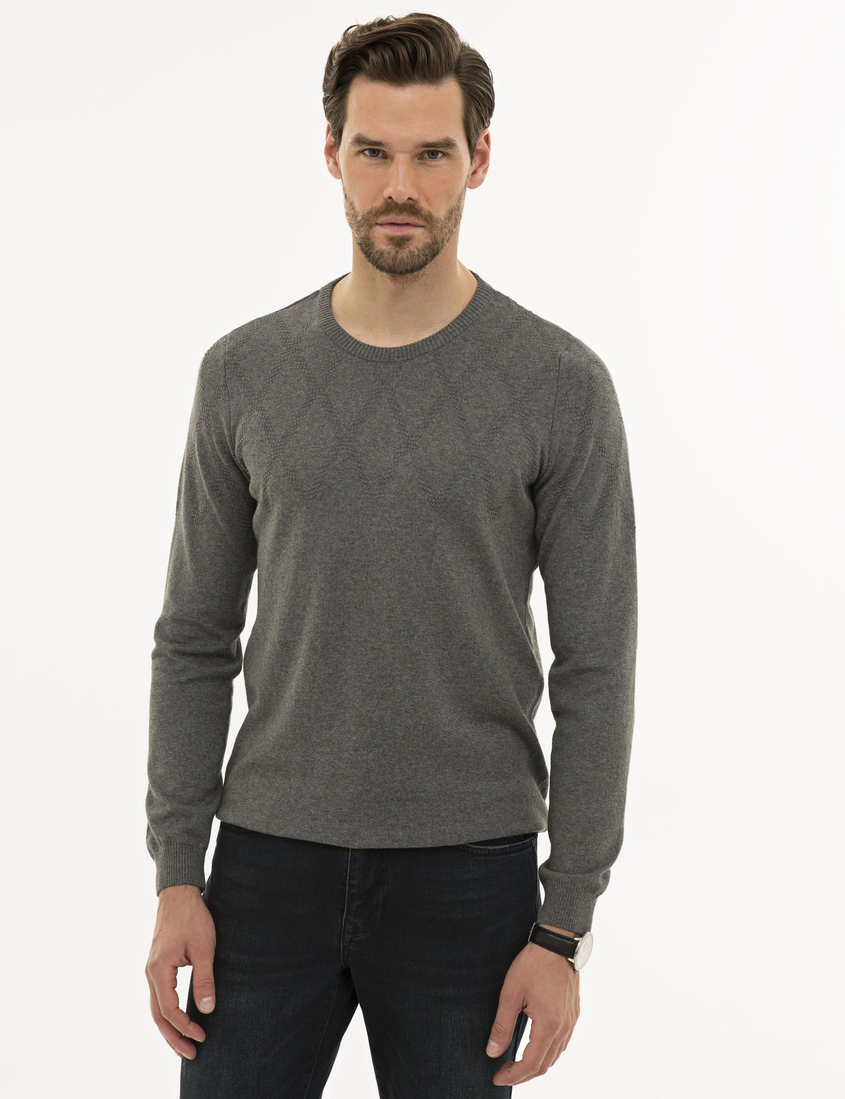 Gri Melanj Slim Fit Triko Kazak