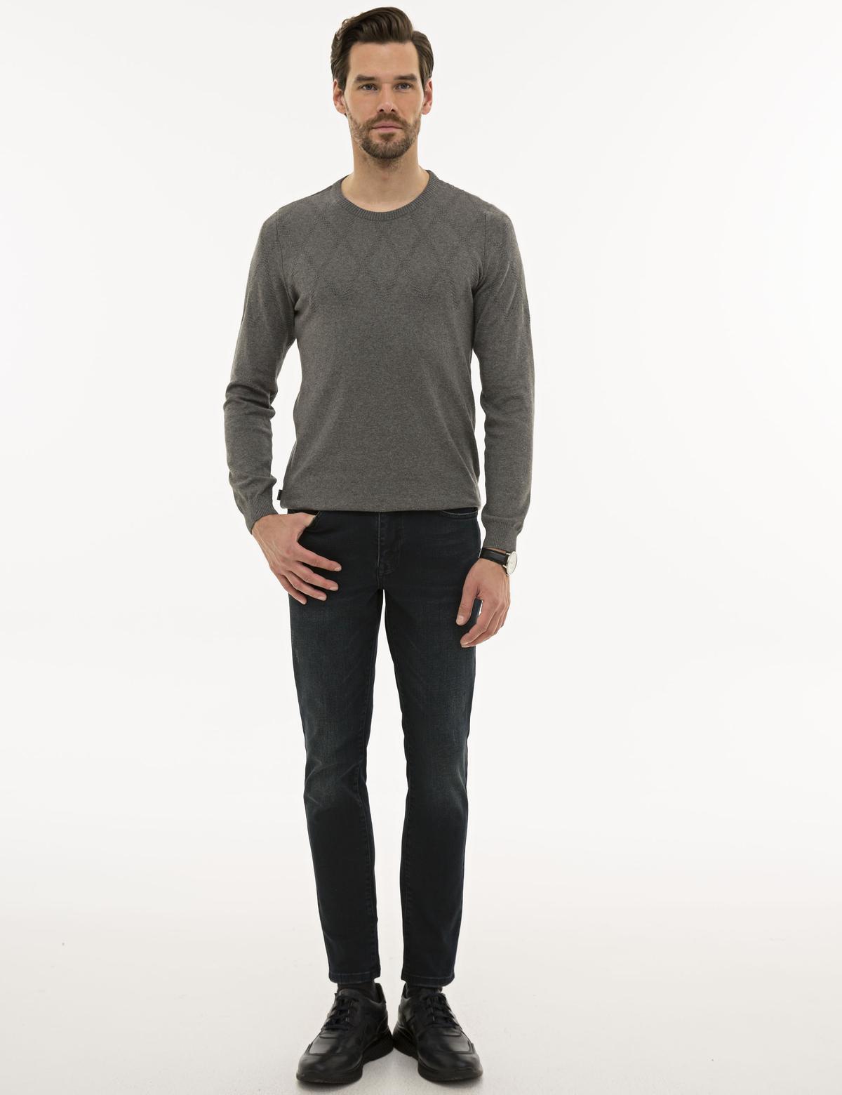 Gri Melanj Slim Fit Triko Kazak - 50233736013