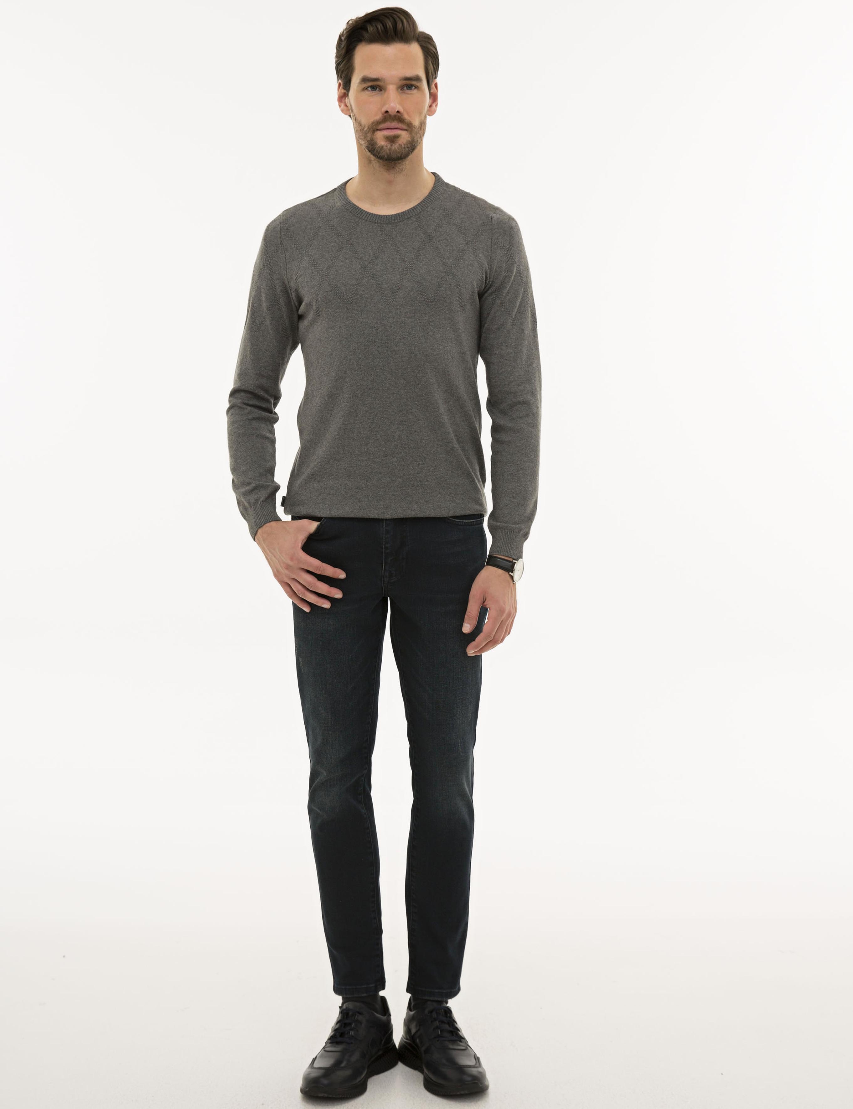 Gri Melanj Slim Fit Triko Kazak