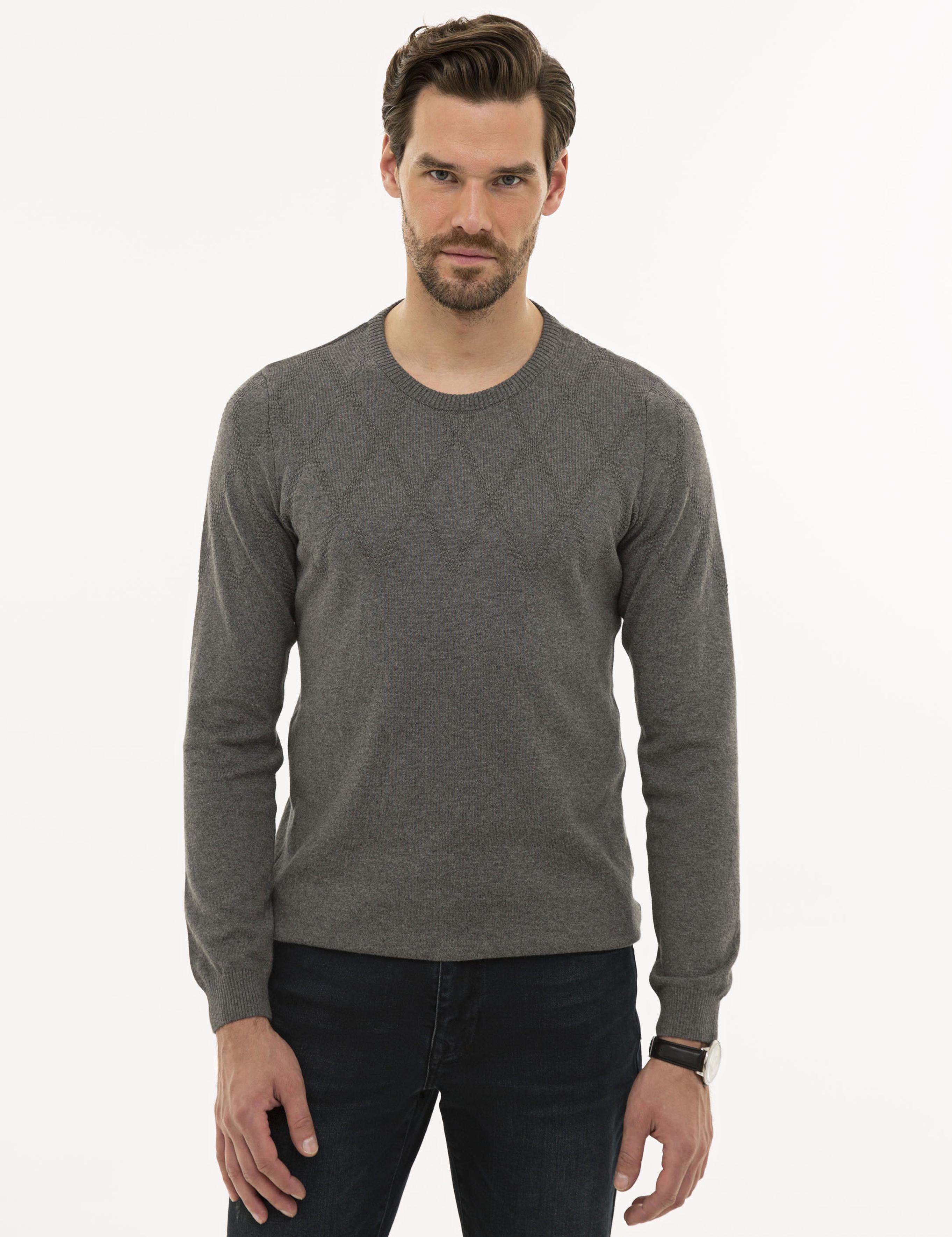 Gri Melanj Slim Fit Triko Kazak