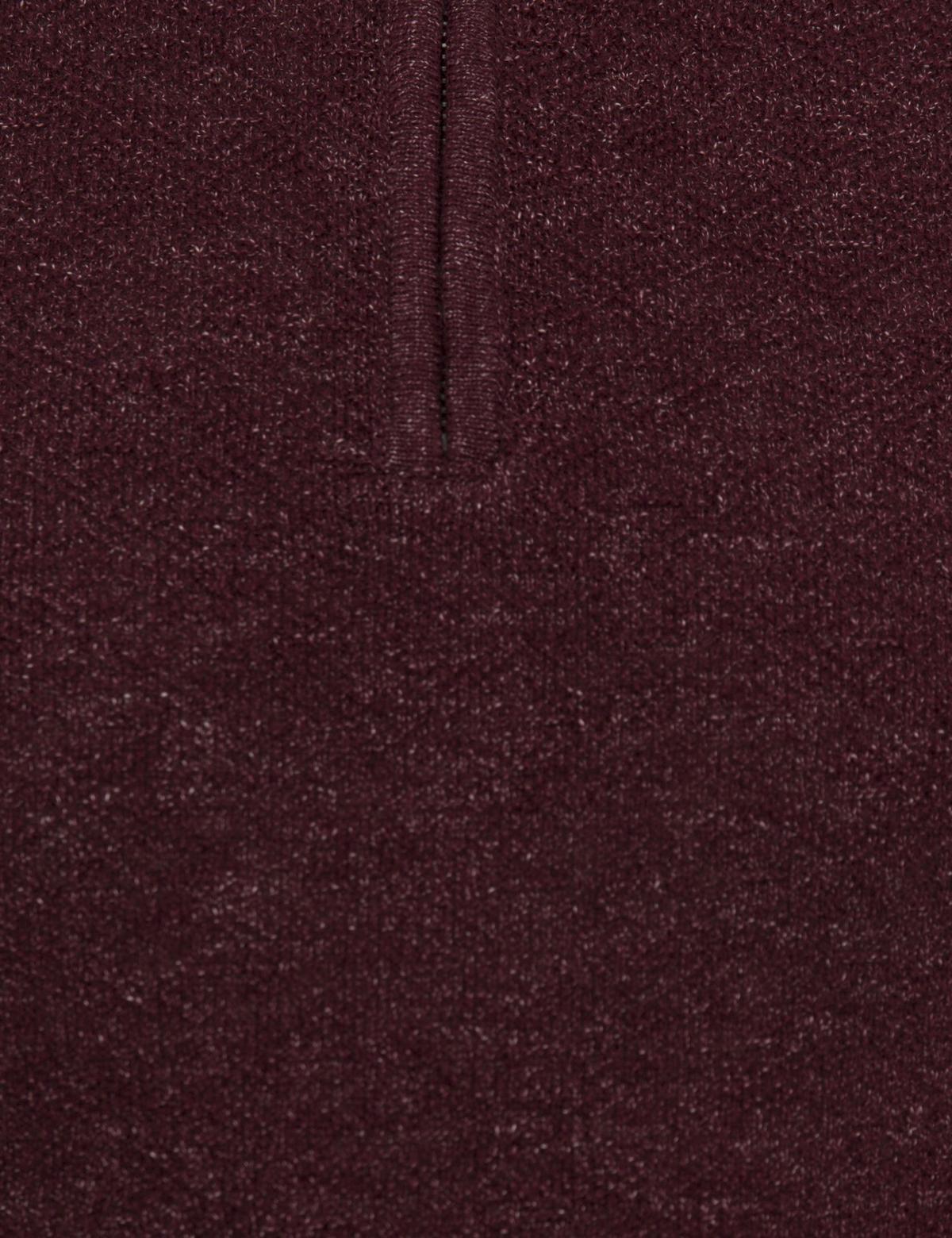 Bordo Slim Fit Fermuarlı Dik Yaka Triko Kazak - 50228389047