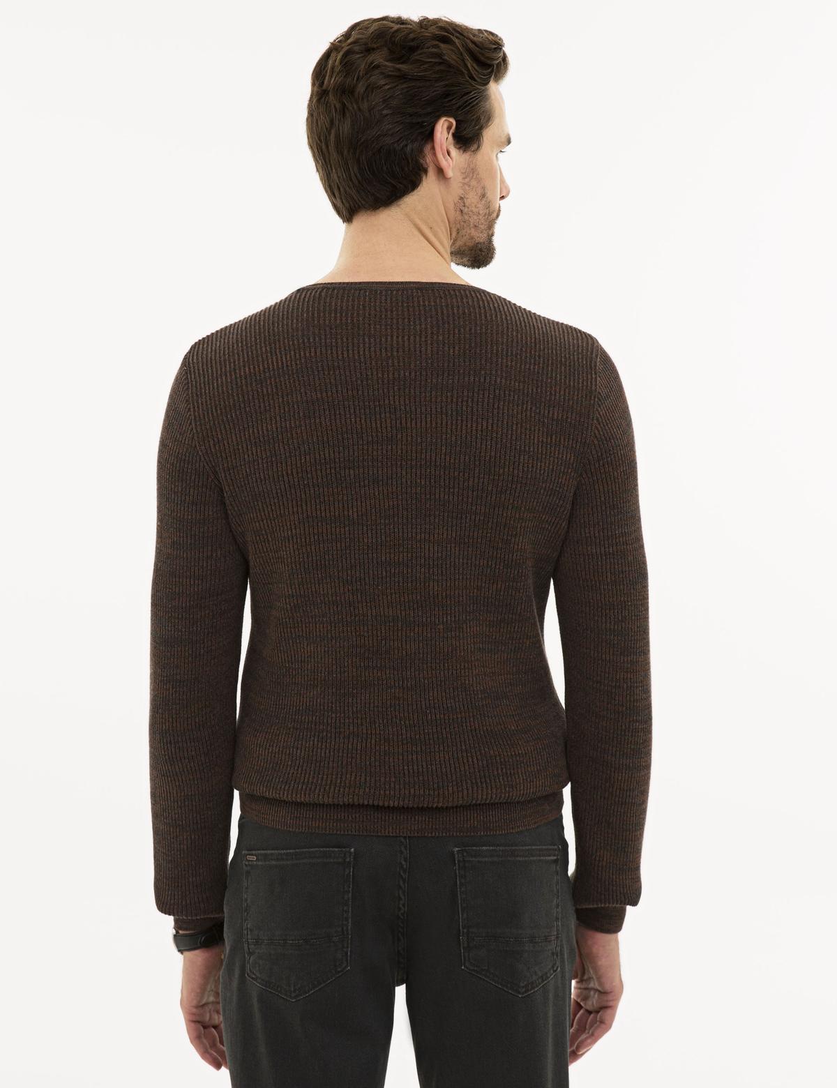 Kahverengi Slim Fit Bisiklet Yaka Triko Kazak - 50227830038