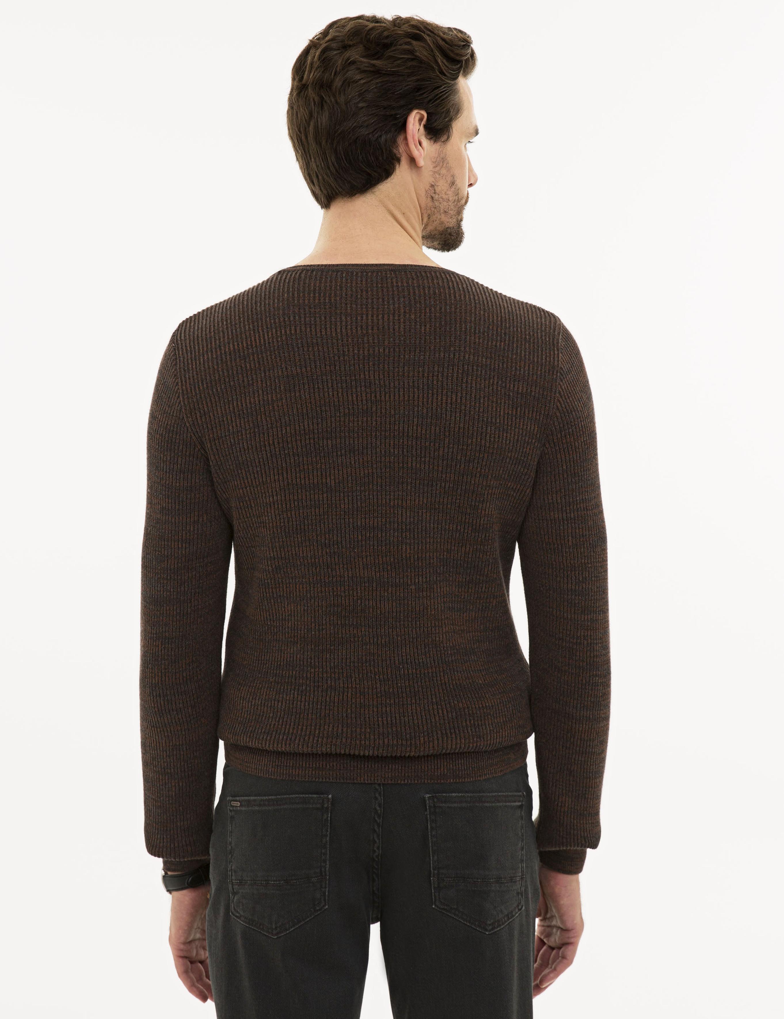Kahverengi Slim Fit Bisiklet Yaka Triko Kazak