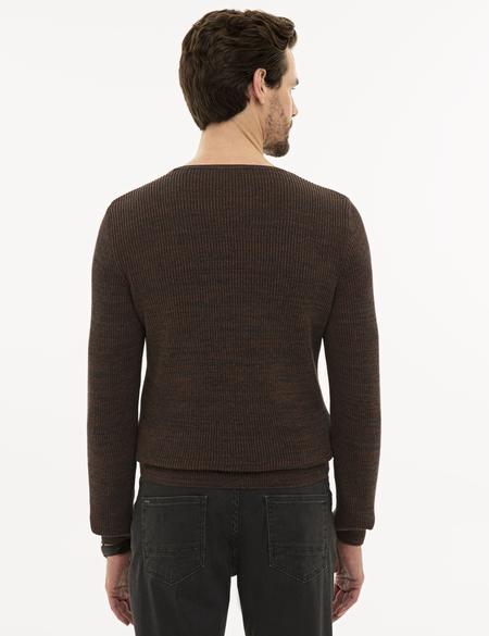 Kahverengi Slim Fit Bisiklet Yaka Triko Kazak - 50227830038