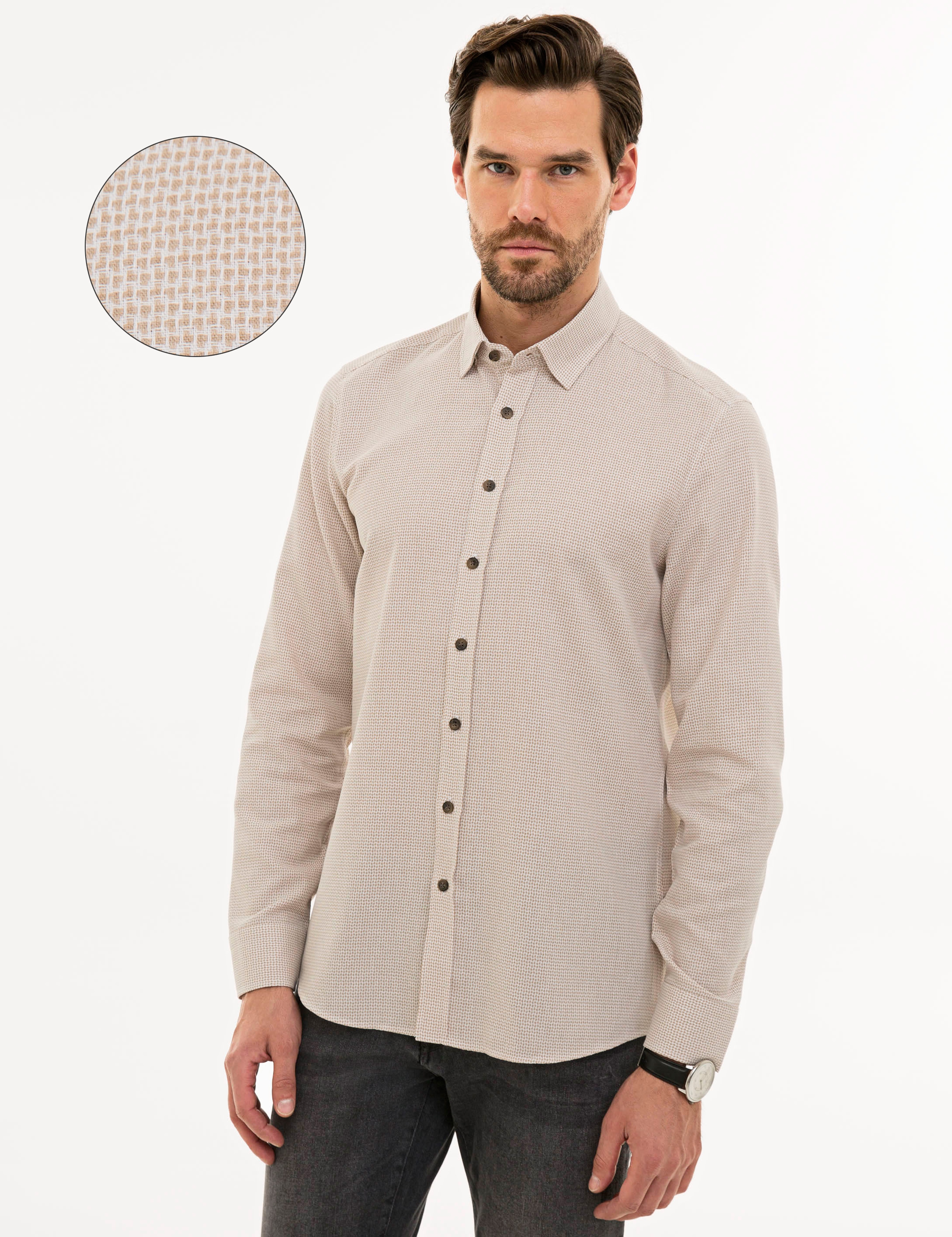 Açık Kahverengi Slim Fit Gömlek - Image 1
