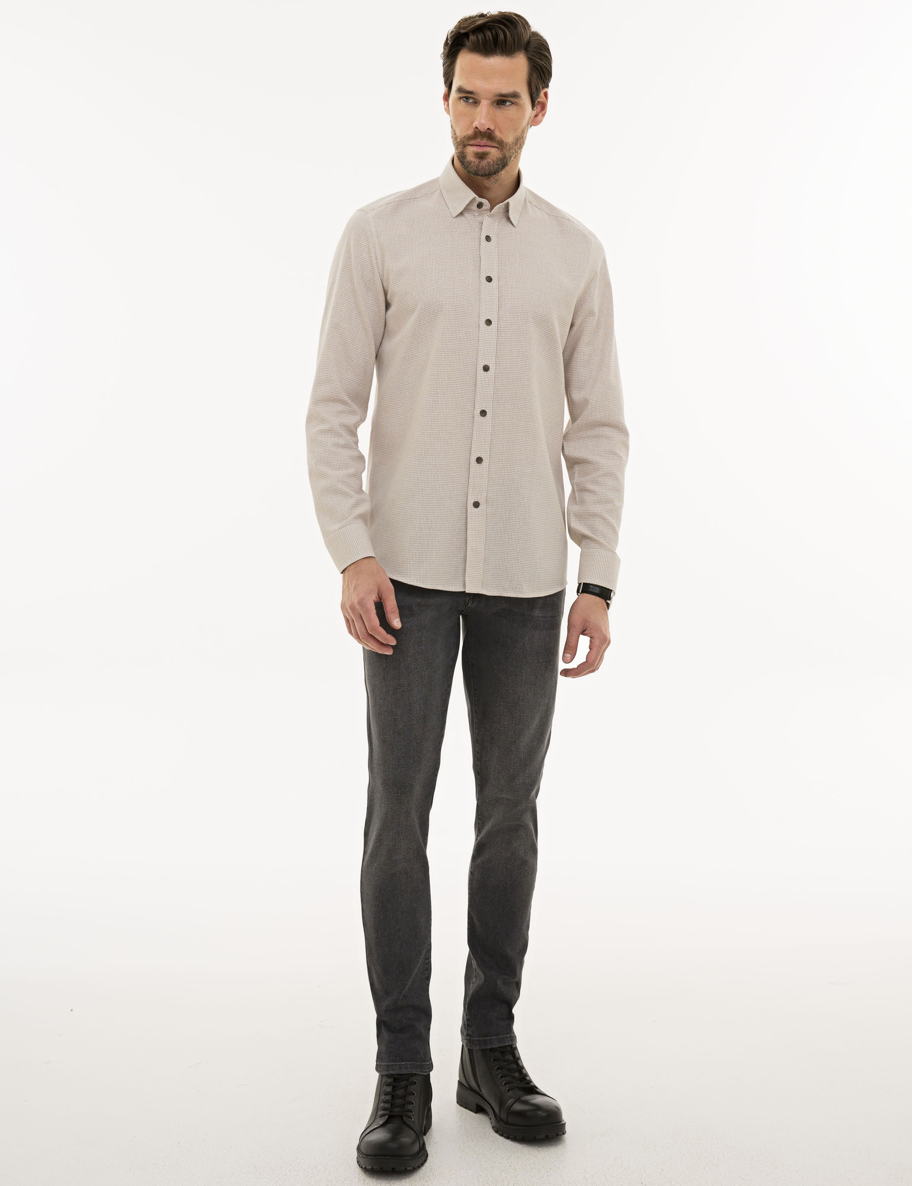 Açık Kahverengi Slim Fit Gömlek - Image 4