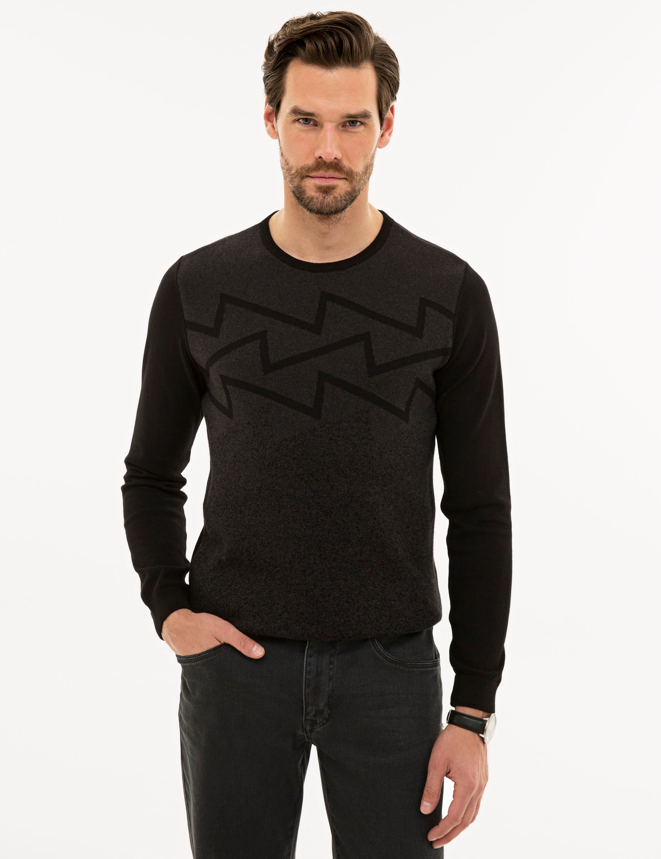 Siyah Slim Fit Triko Kazak