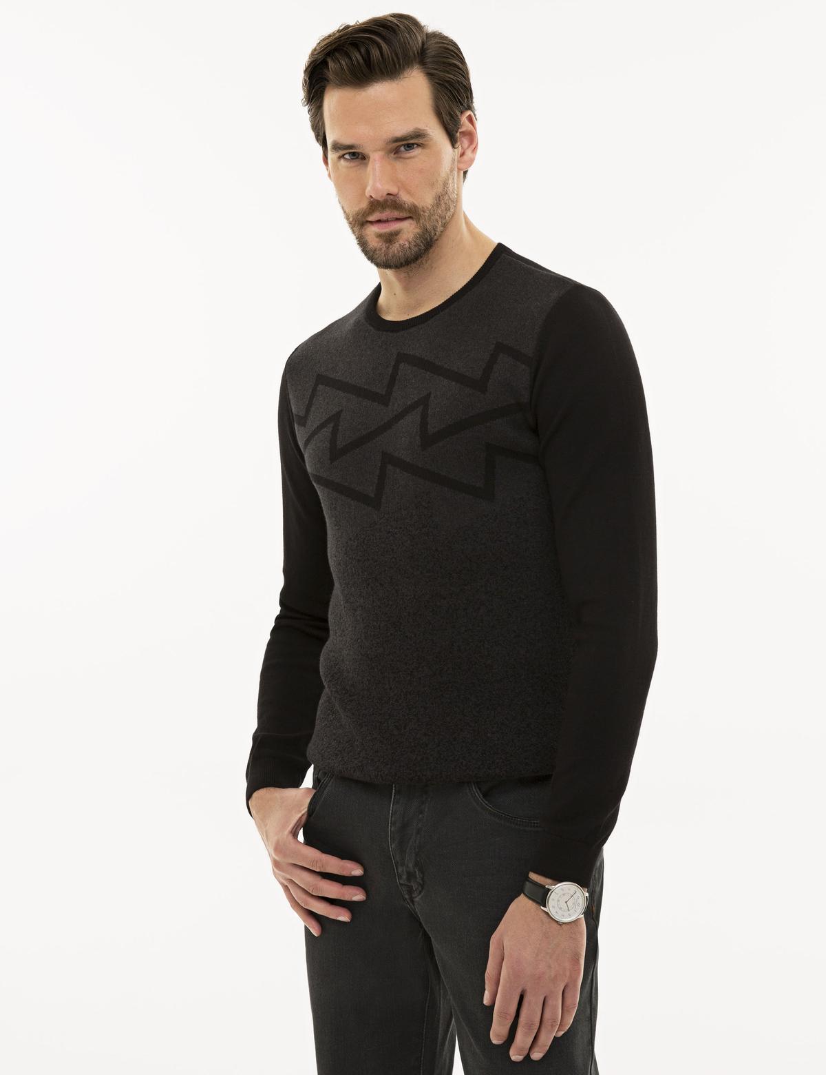 Siyah Slim Fit Triko Kazak - 50233726009