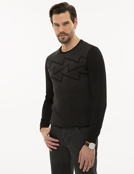 Siyah Slim Fit Triko Kazak - 50233726009