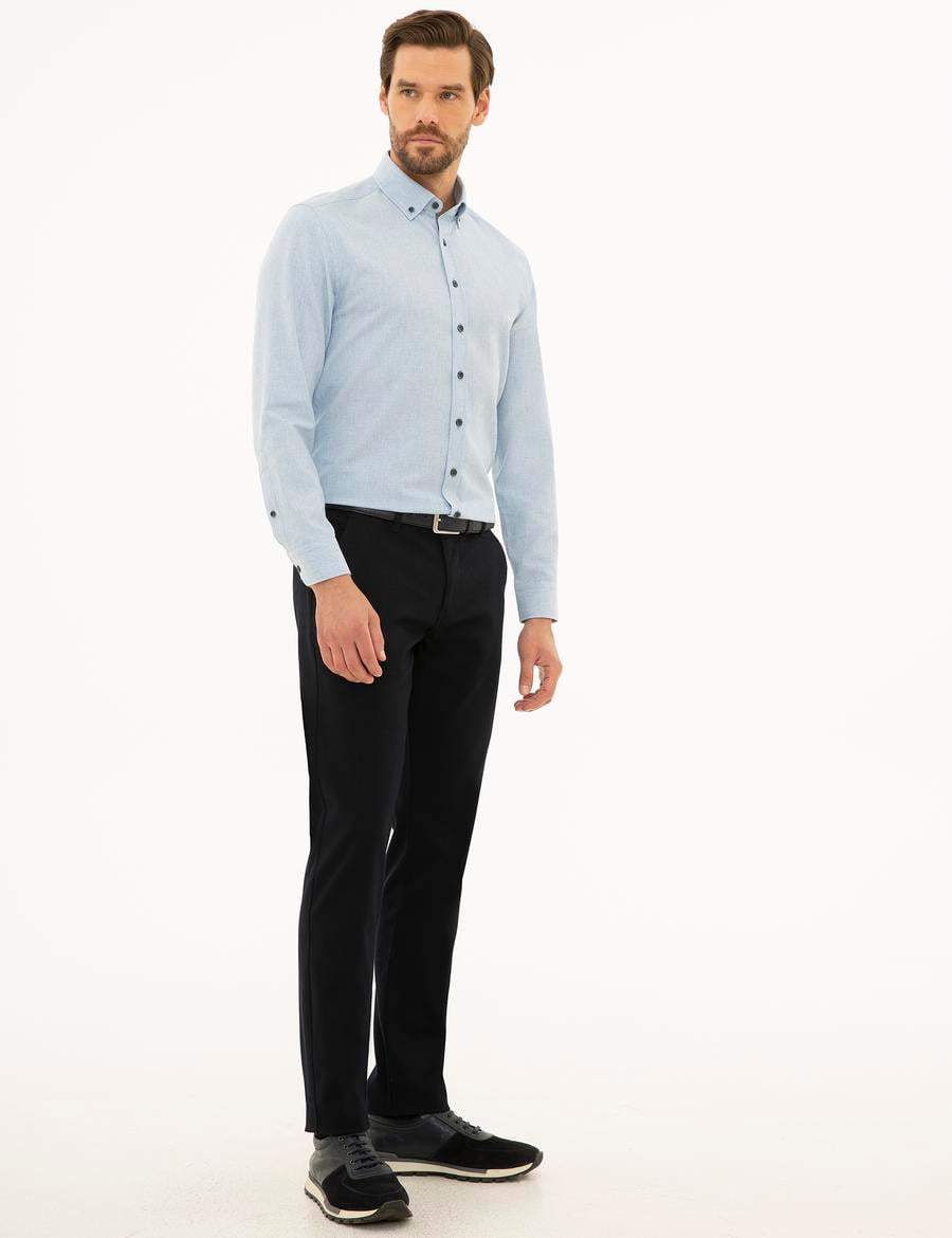 Lacivert Slim Fit Kanvas Pantolon