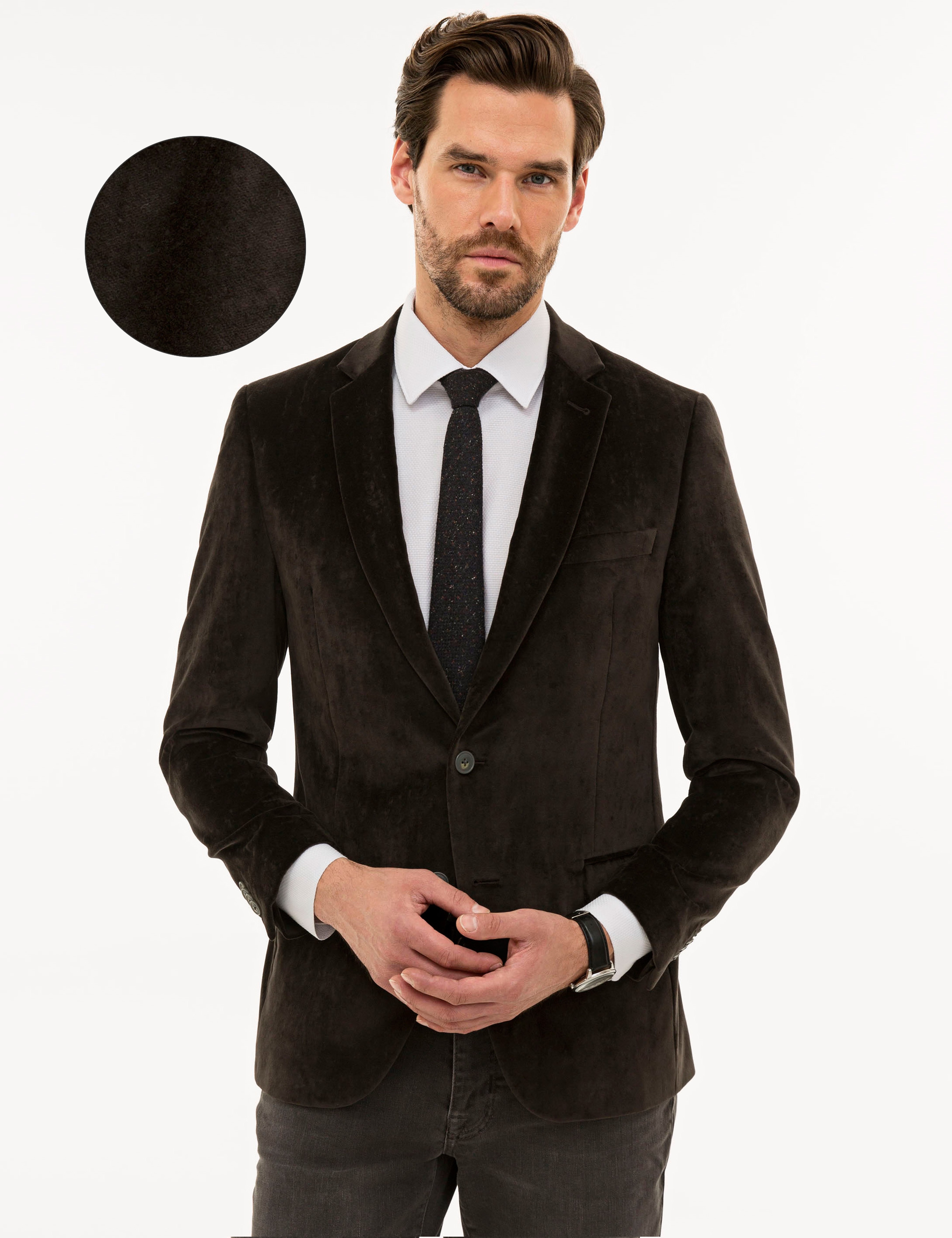 Kahverengi Eksta Slim Fit Ceket - Image 1