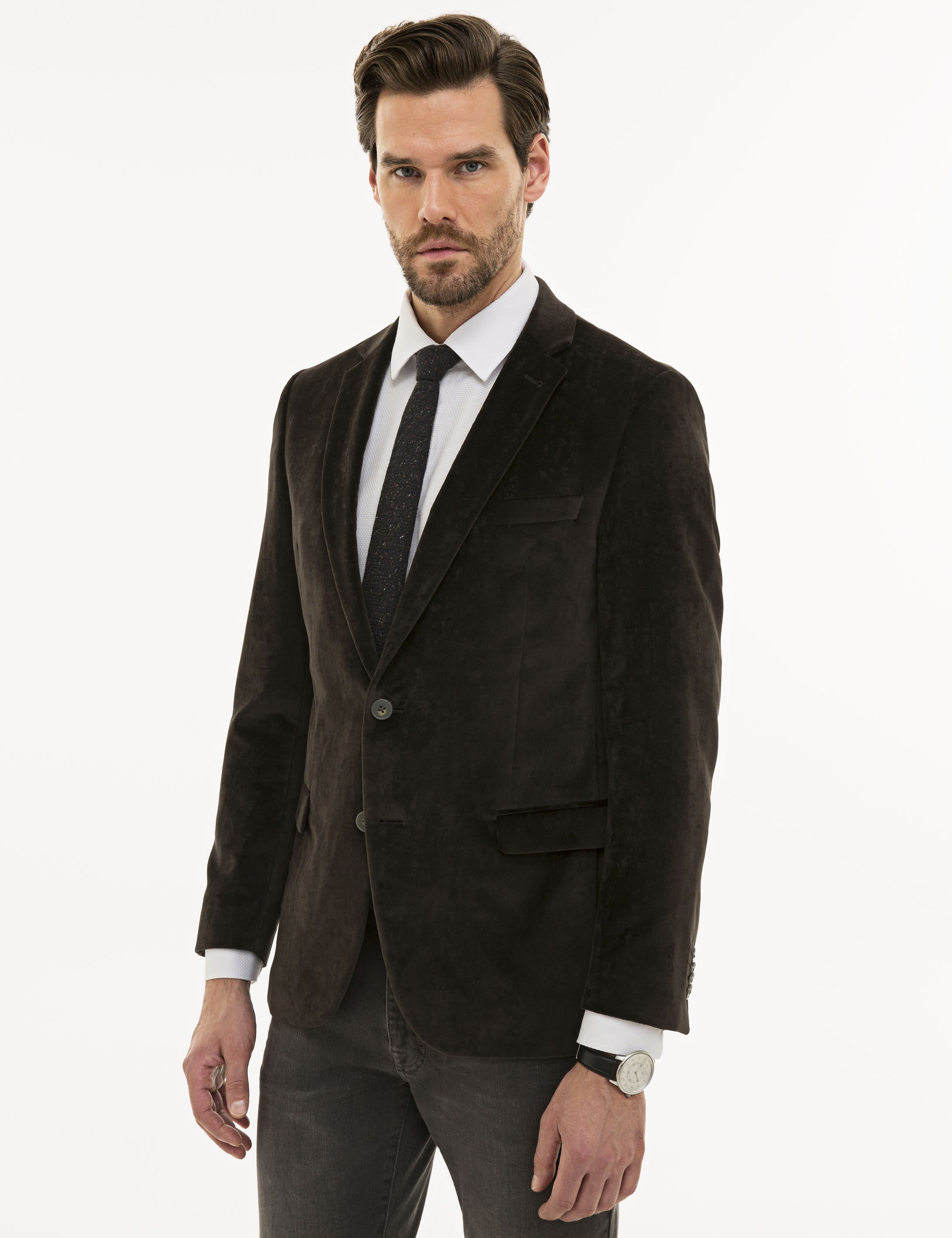 Kahverengi Eksta Slim Fit Ceket - Image 3