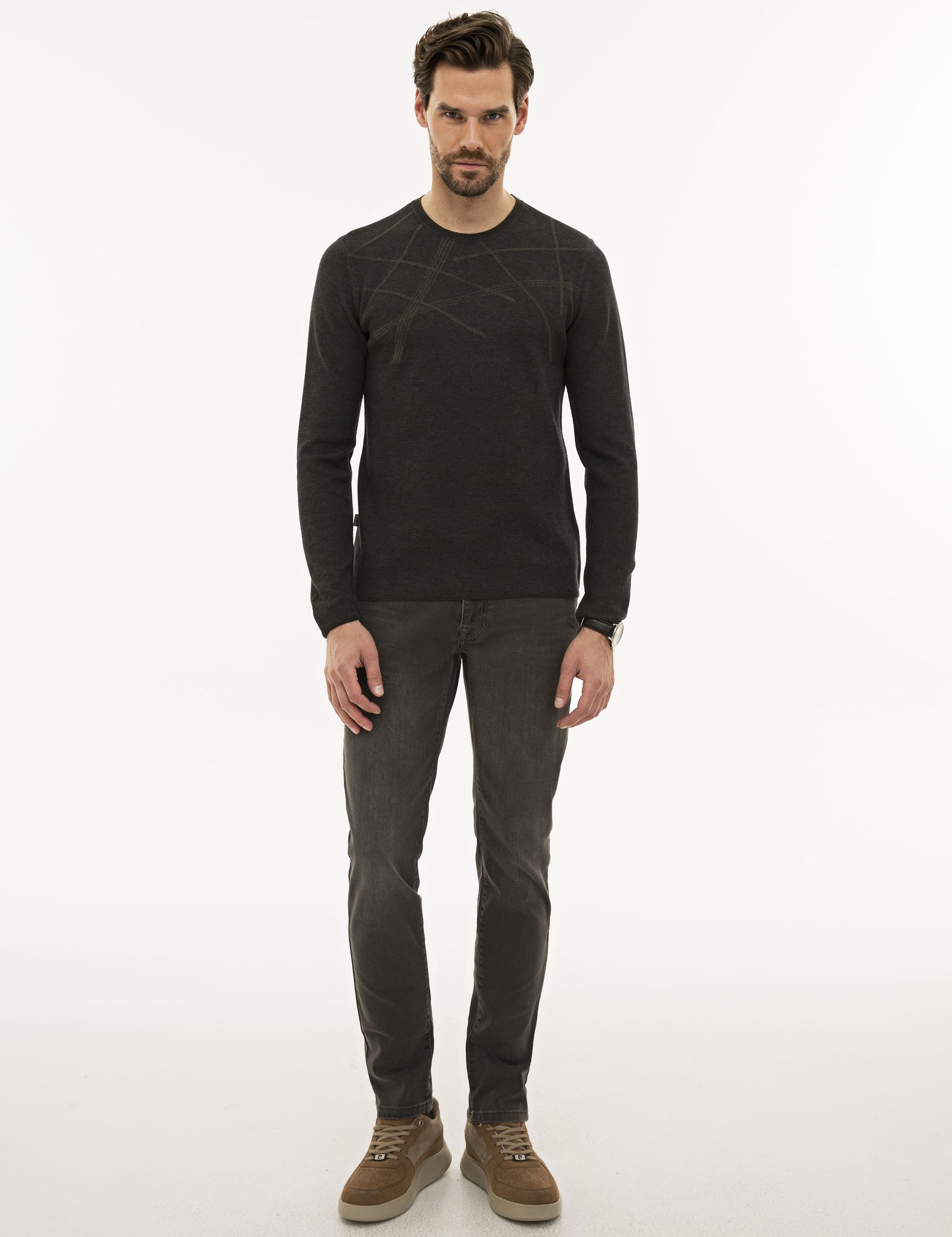 Antrasit Melanj Slim Fit Triko Kazak