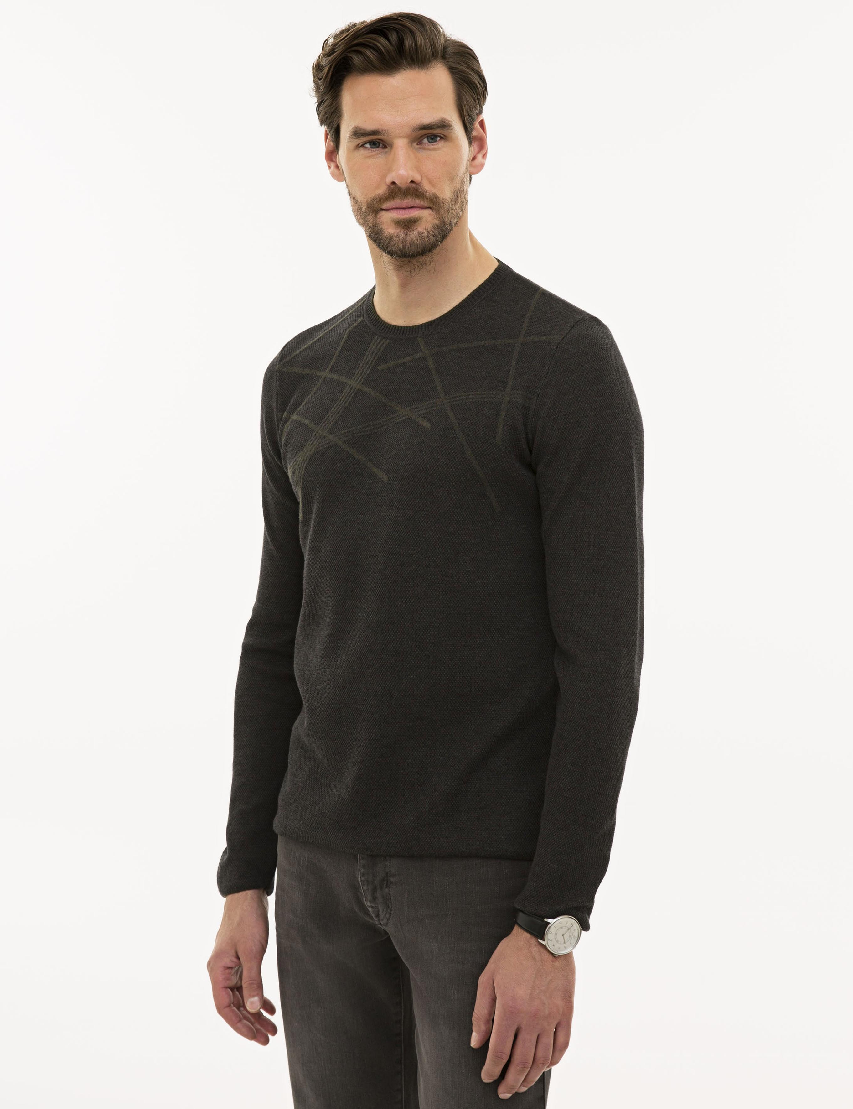 Antrasit Melanj Slim Fit Triko Kazak