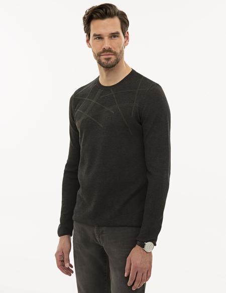 Antrasit Melanj Slim Fit Triko Kazak - 50228232016