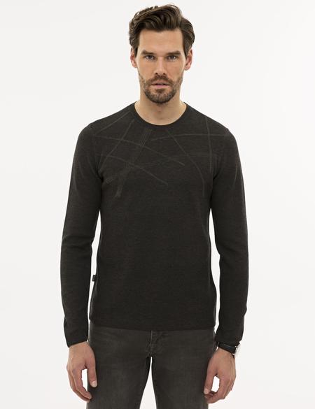 Antrasit Melanj Slim Fit Triko Kazak - 50228232016