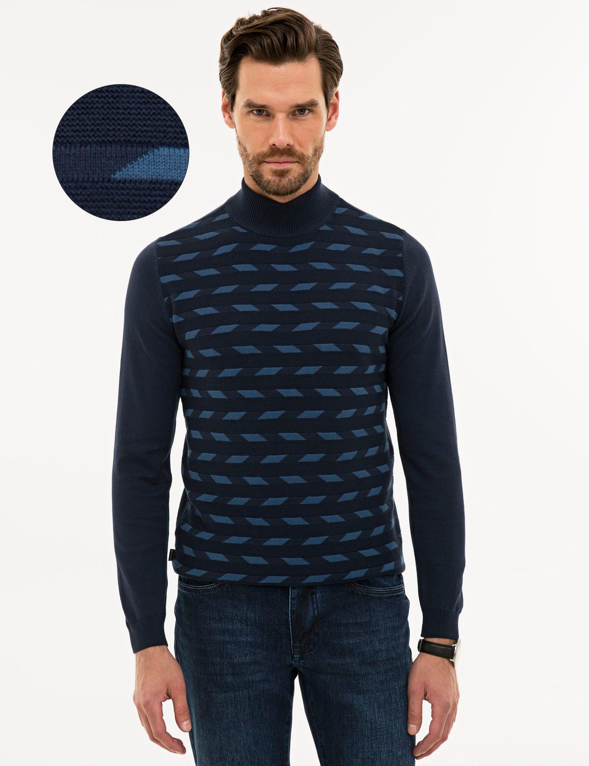 Lacivert Slim Fit Triko Kazak