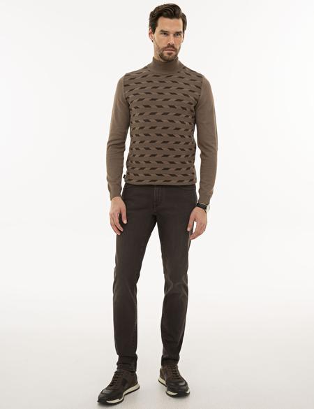 Açık Kahverengi Slim Fit Triko Kazak - 50233734009