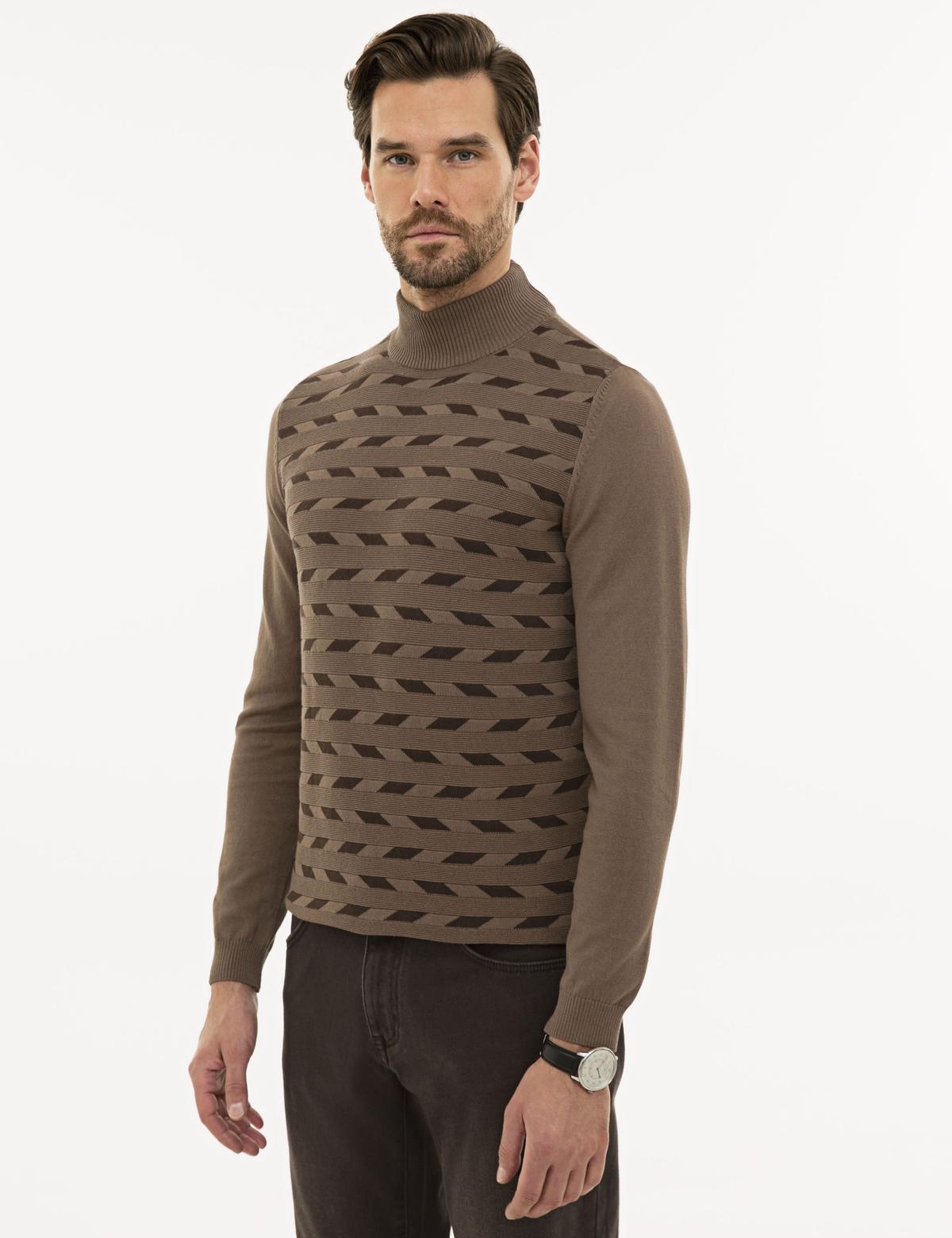 Açık Kahverengi Slim Fit Triko Kazak - 50233734009