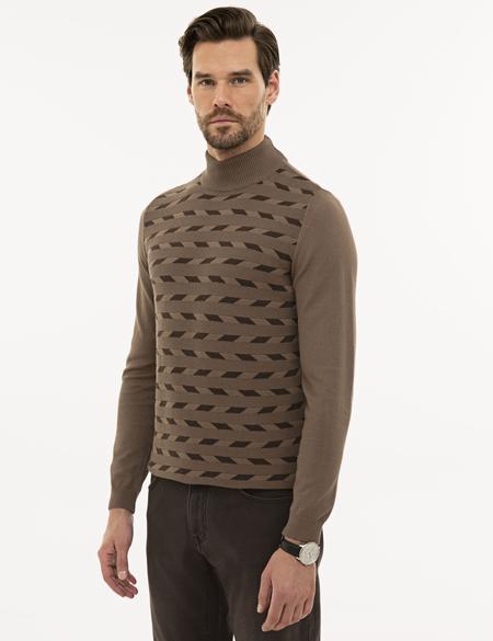 Açık Kahverengi Slim Fit Triko Kazak - 50233734009