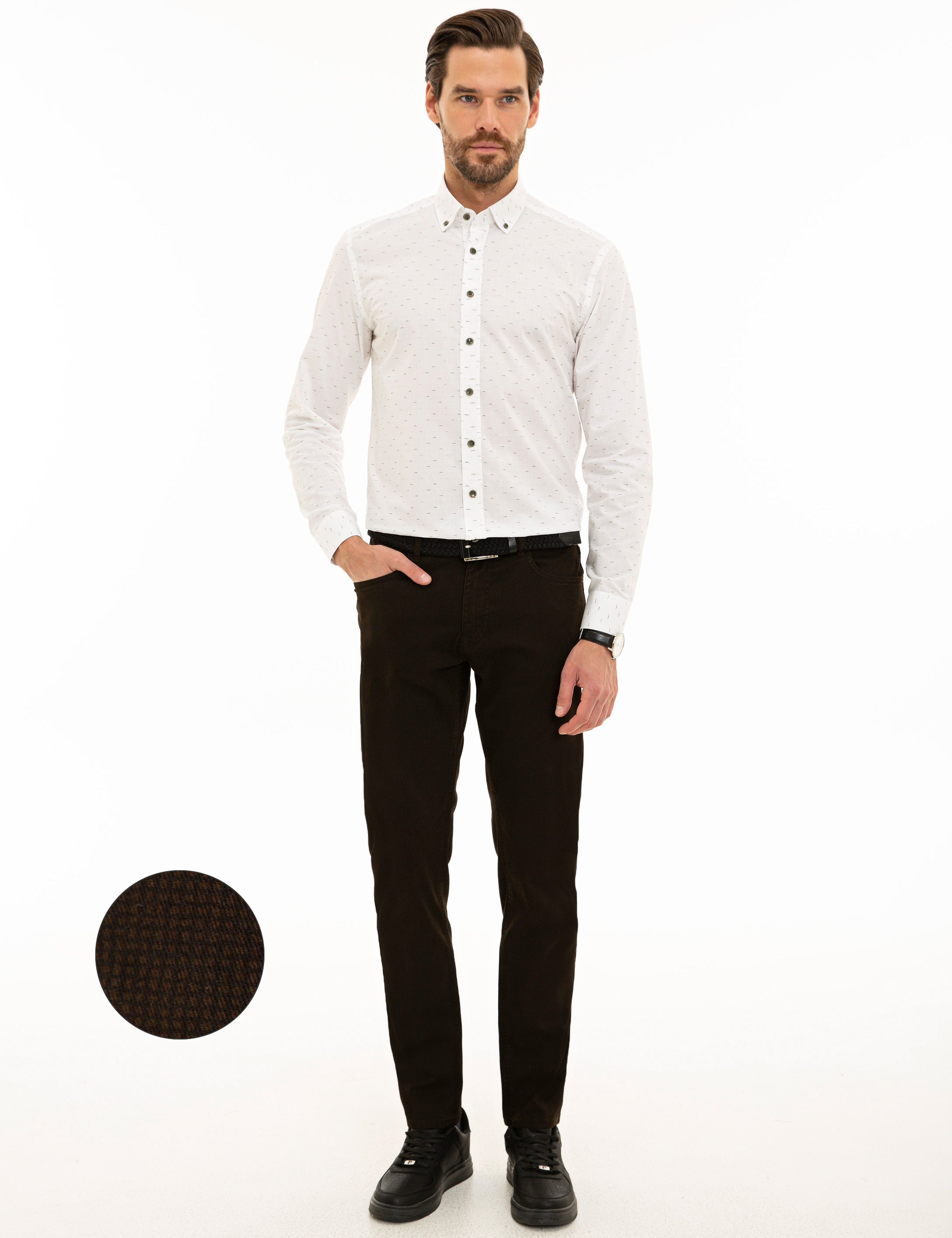 Koyu Kahverengi Slim Fit Kanvas Pantolon - Image 1