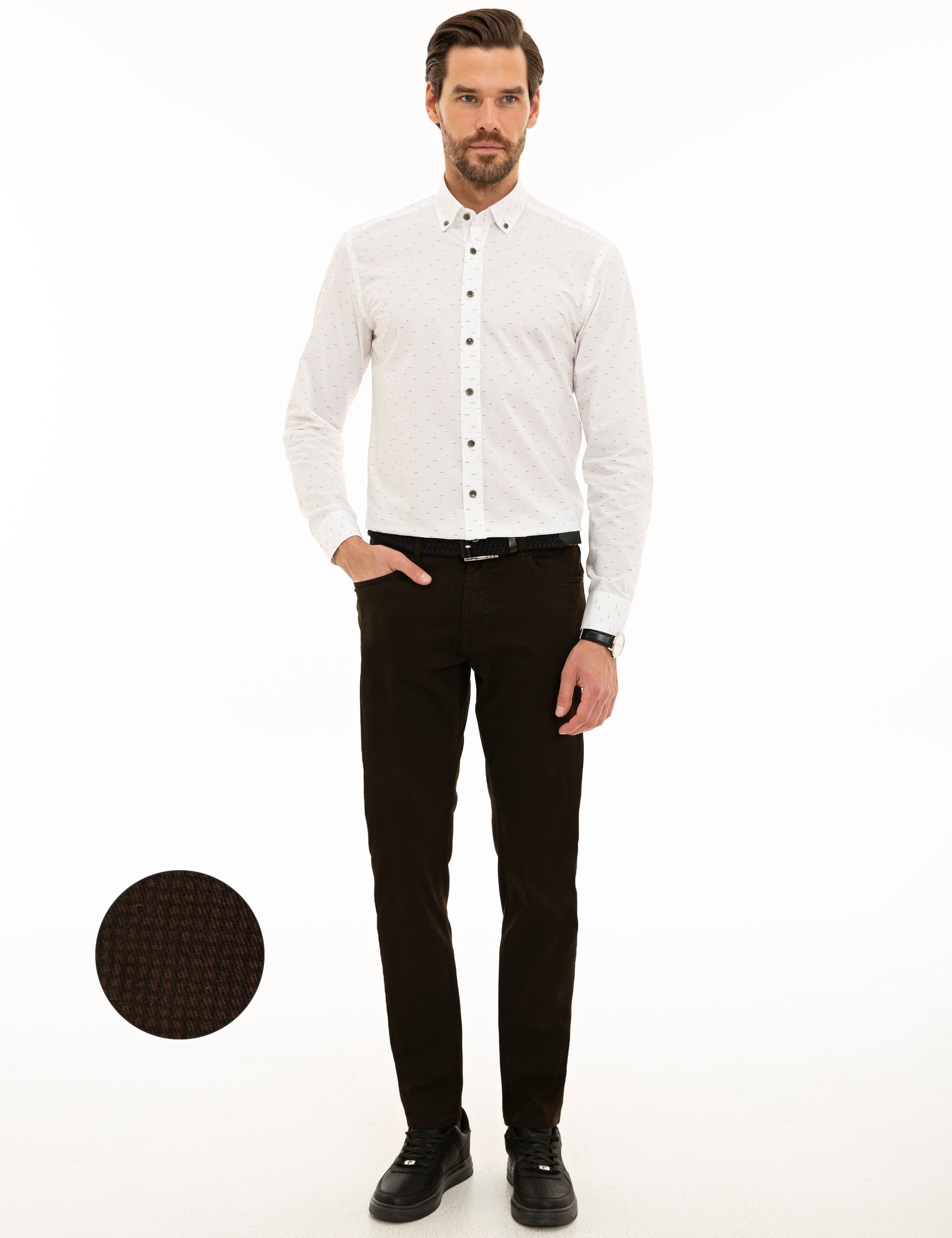 Koyu Kahverengi Slim Fit Kanvas Pantolon