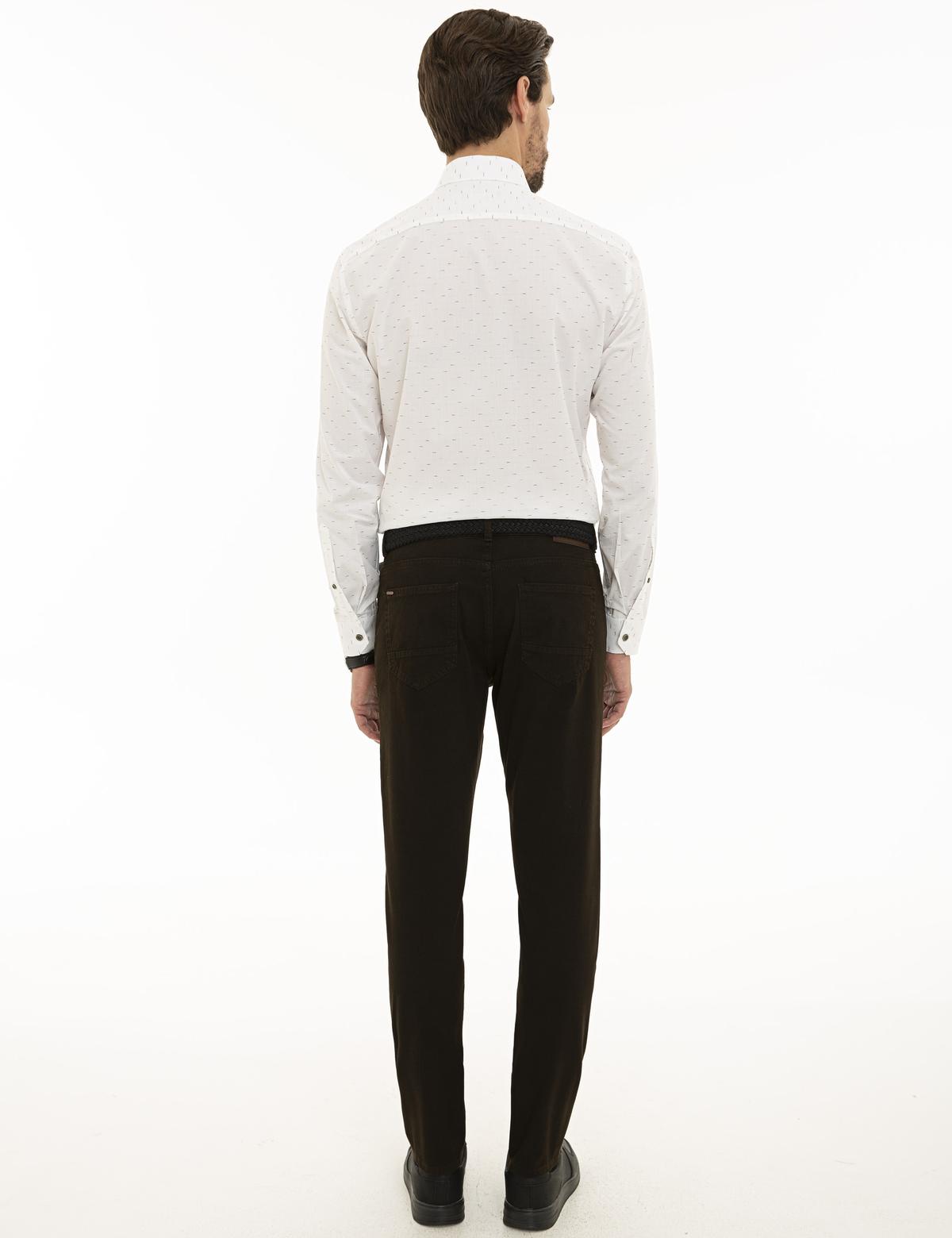 Koyu Kahverengi Slim Fit Kanvas Pantolon - 50229216058