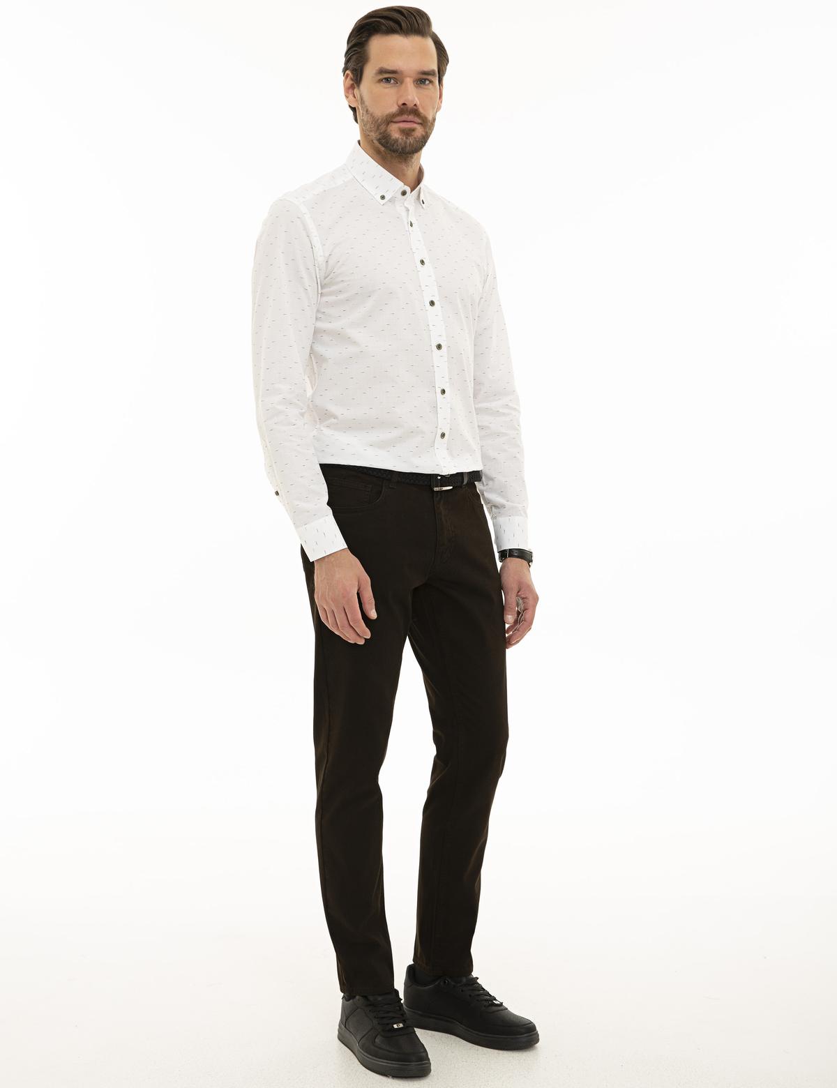 Koyu Kahverengi Slim Fit Kanvas Pantolon - 50229216058