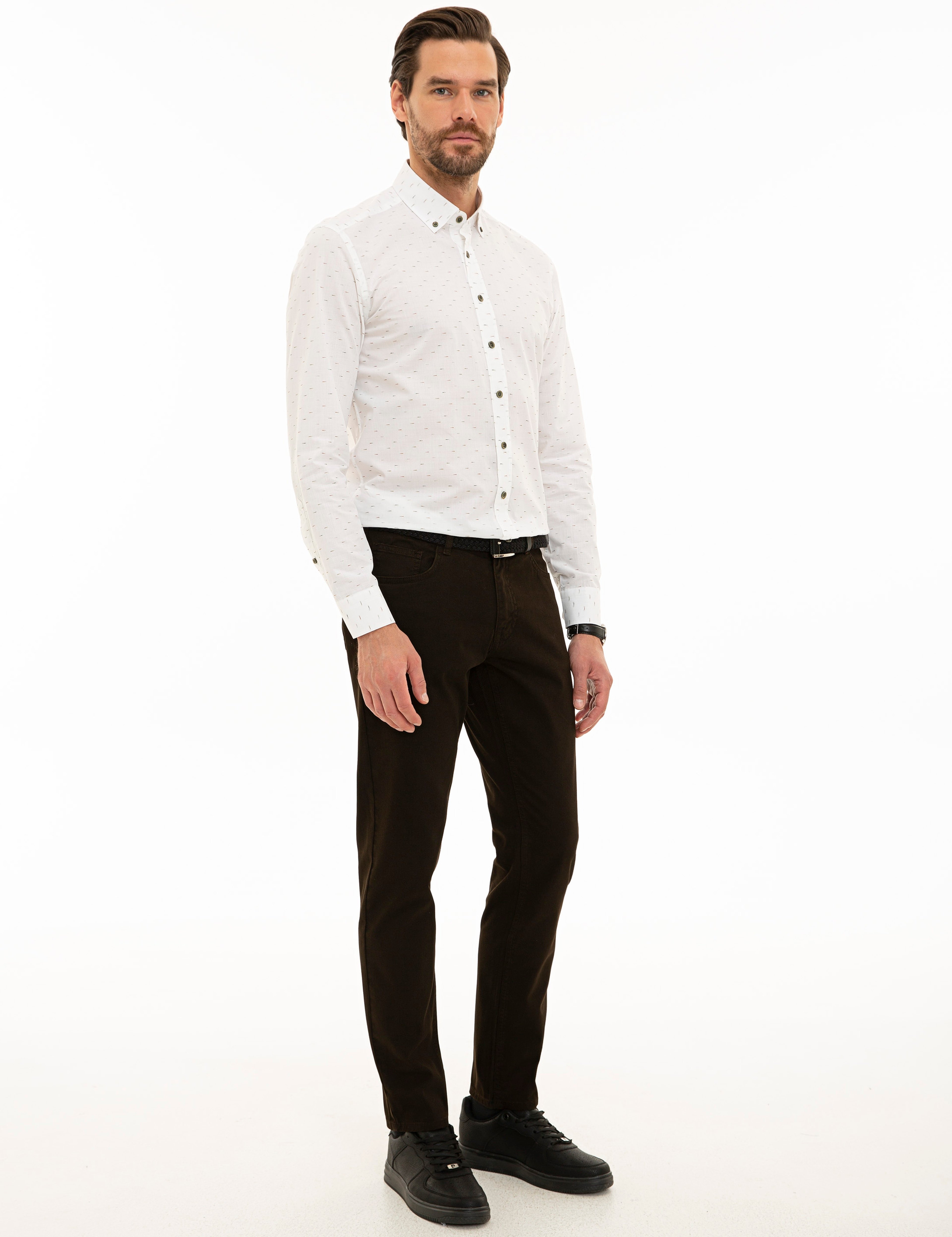 Koyu Kahverengi Slim Fit Kanvas Pantolon - Image 2