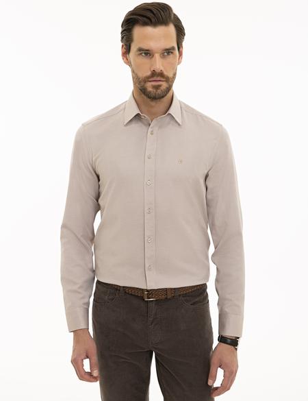 Açık Kahverengi Slim Fit Oxford Gömlek - 50233534043