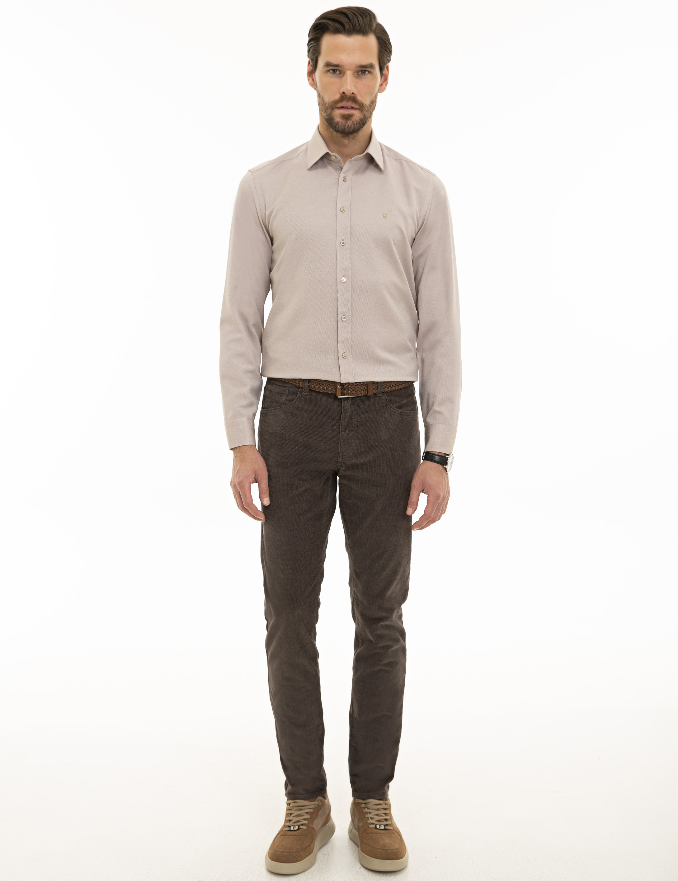 Açık Kahverengi Slim Fit Oxford Gömlek - Image 4