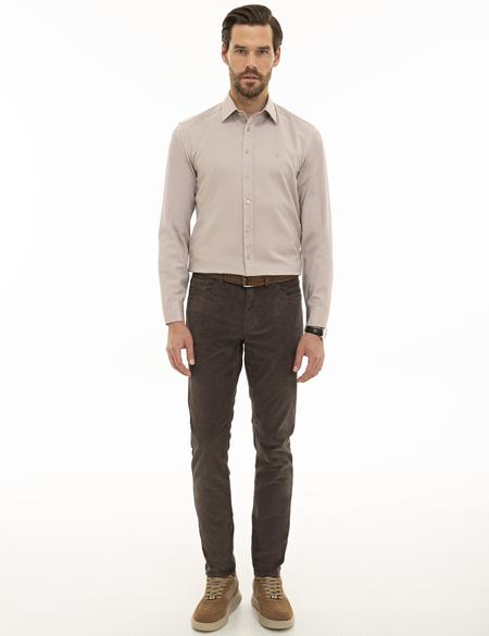 Açık Kahverengi Slim Fit Oxford Gömlek - 50233534043