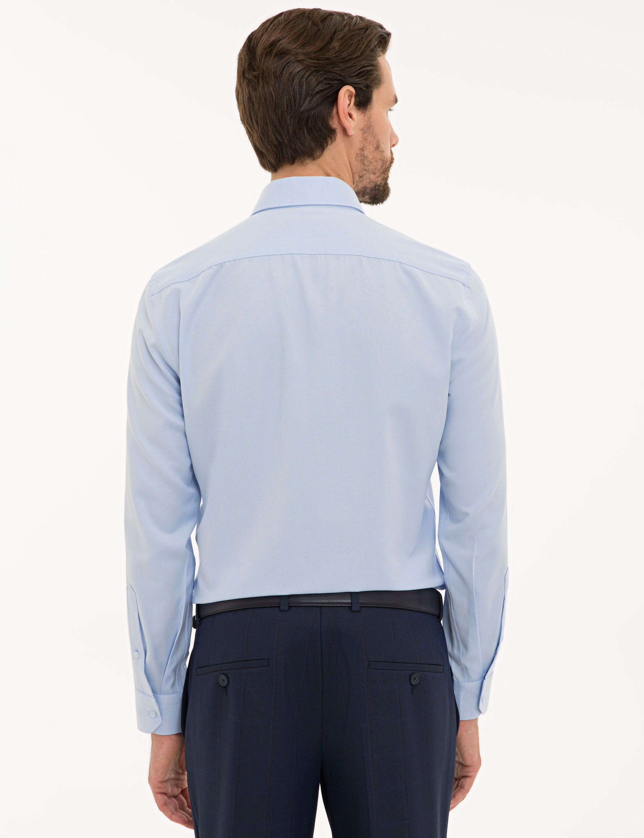 Açık Mavi Slim Fit Oxford Gömlek - Image 3