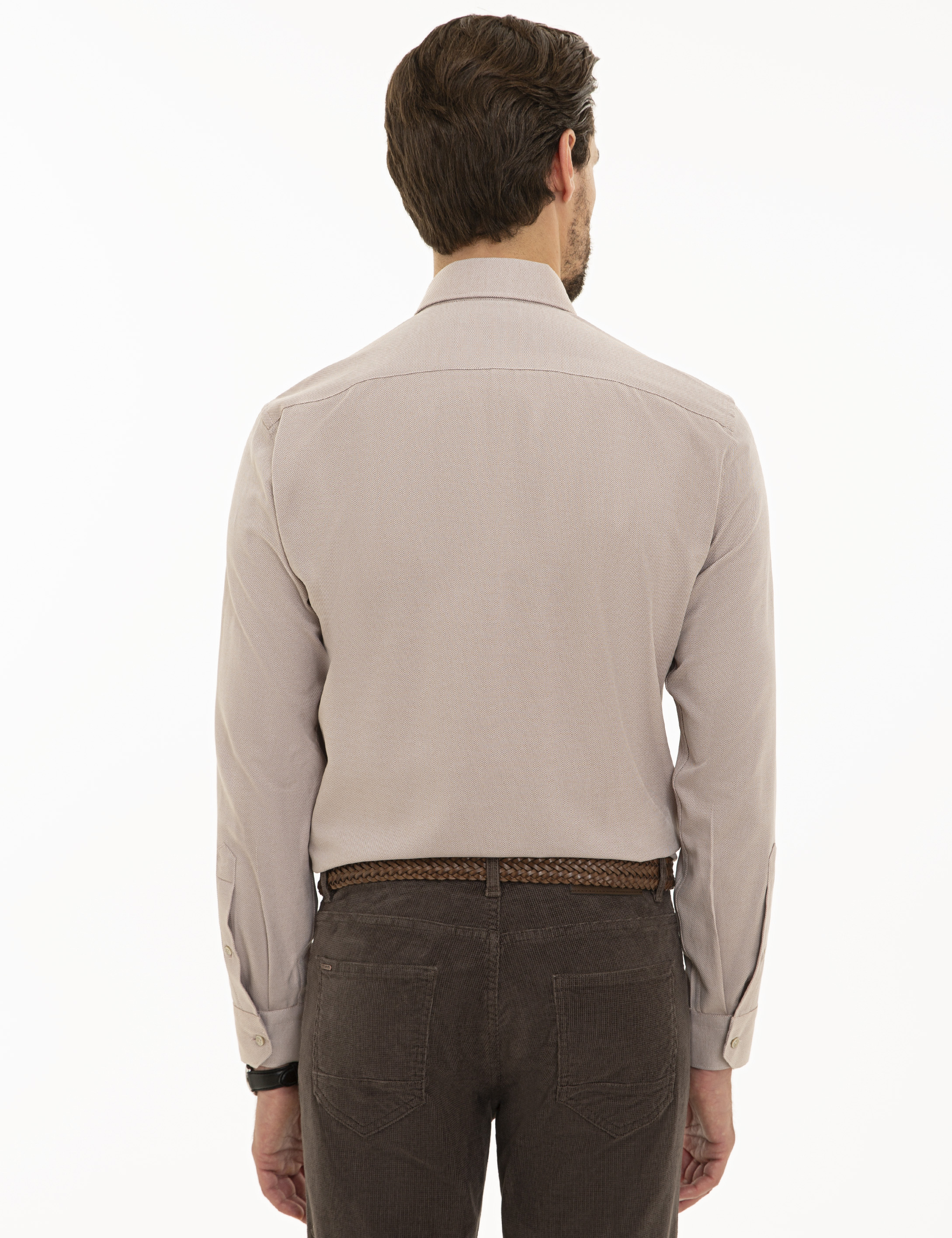 Açık Kahverengi Slim Fit Oxford Gömlek - Image 3
