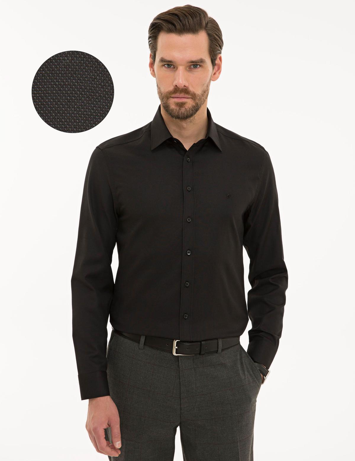 Siyah Slim Fit Oxford Gömlek