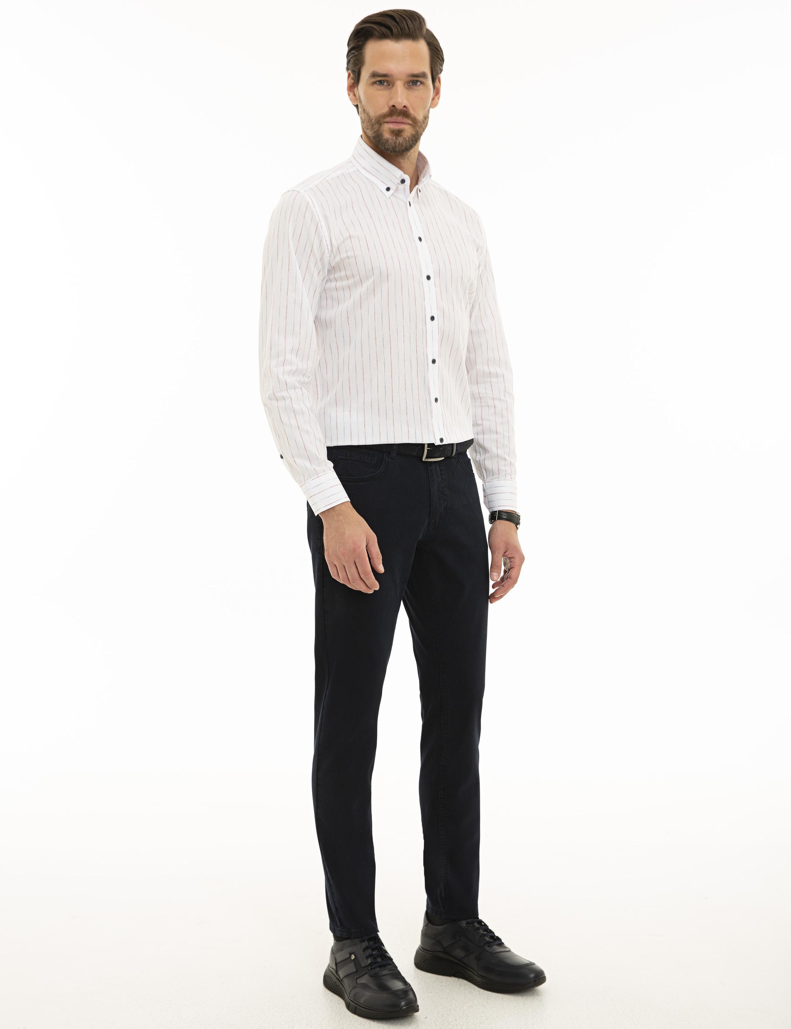Lacivert Slim Fit Kanvas Pantolon