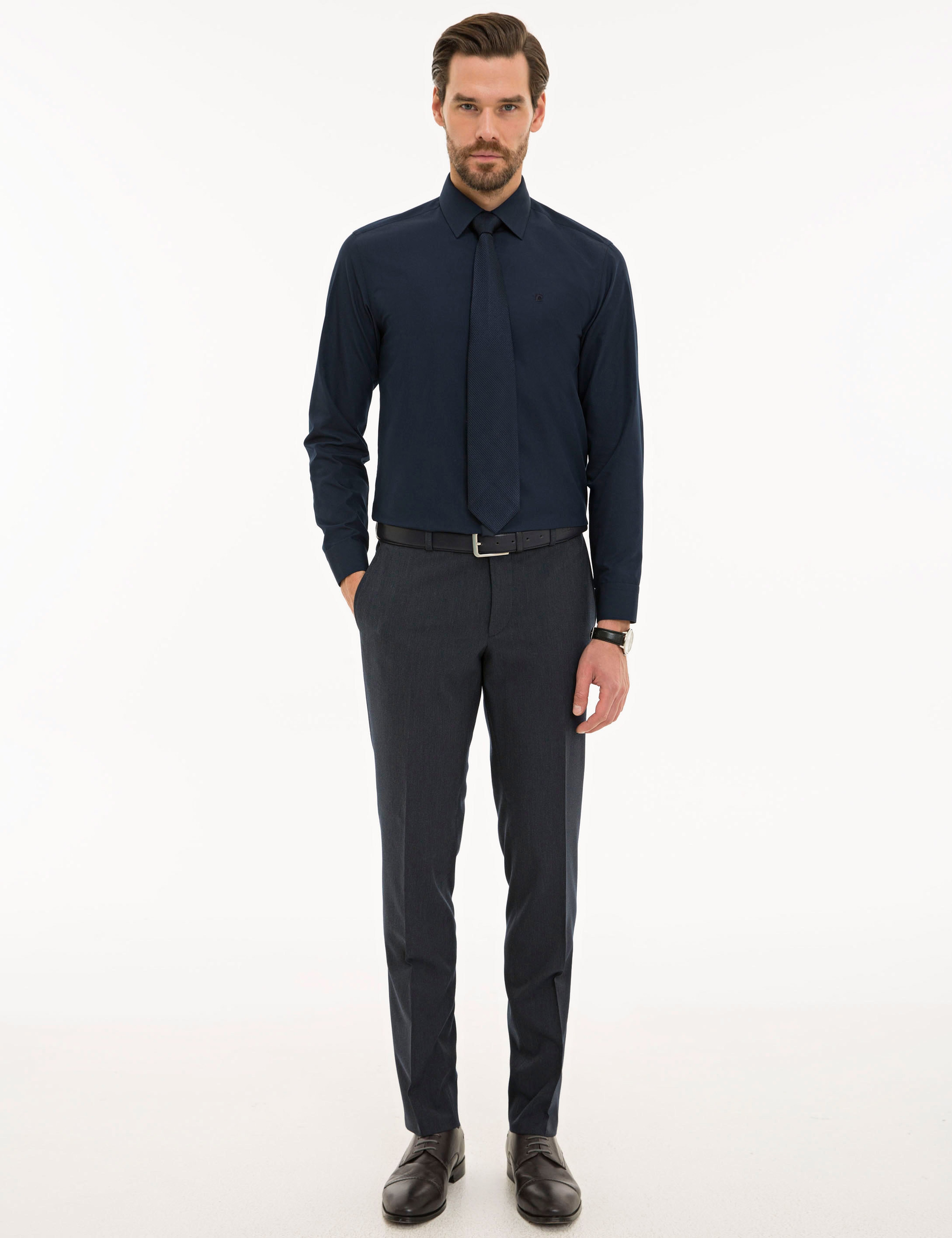 Lacivert Slim Fit Basic Gömlek - Image 4