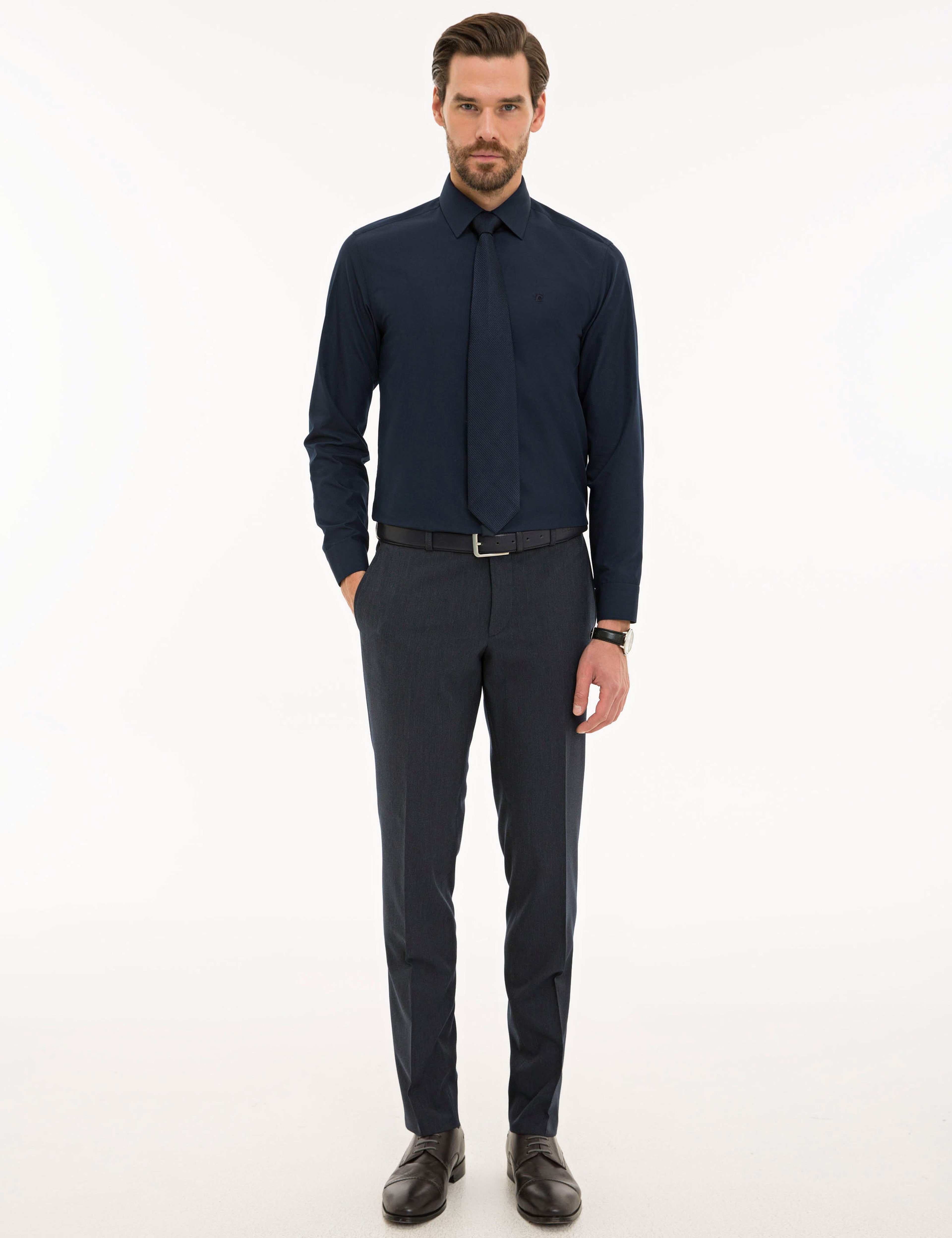 Lacivert Slim Fit Basic Gömlek