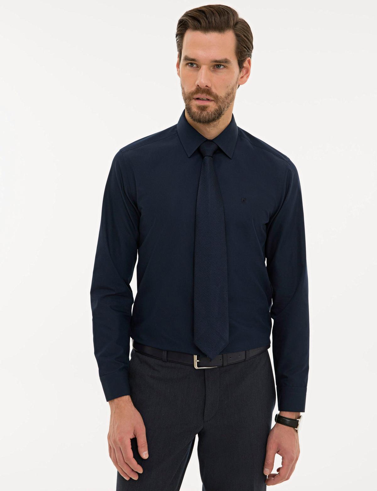 Lacivert Slim Fit Basic Gömlek