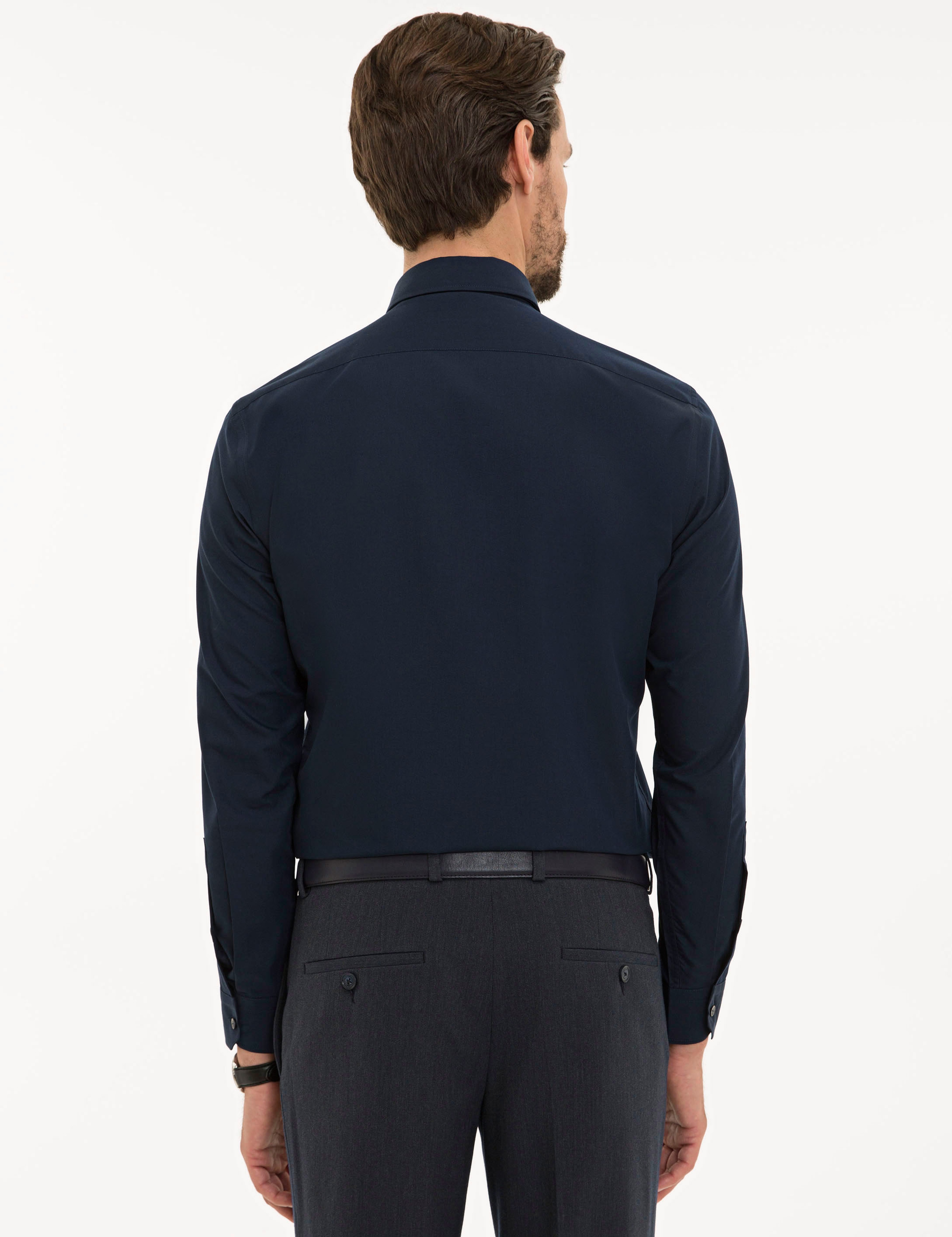 Lacivert Slim Fit Basic Gömlek - Image 3