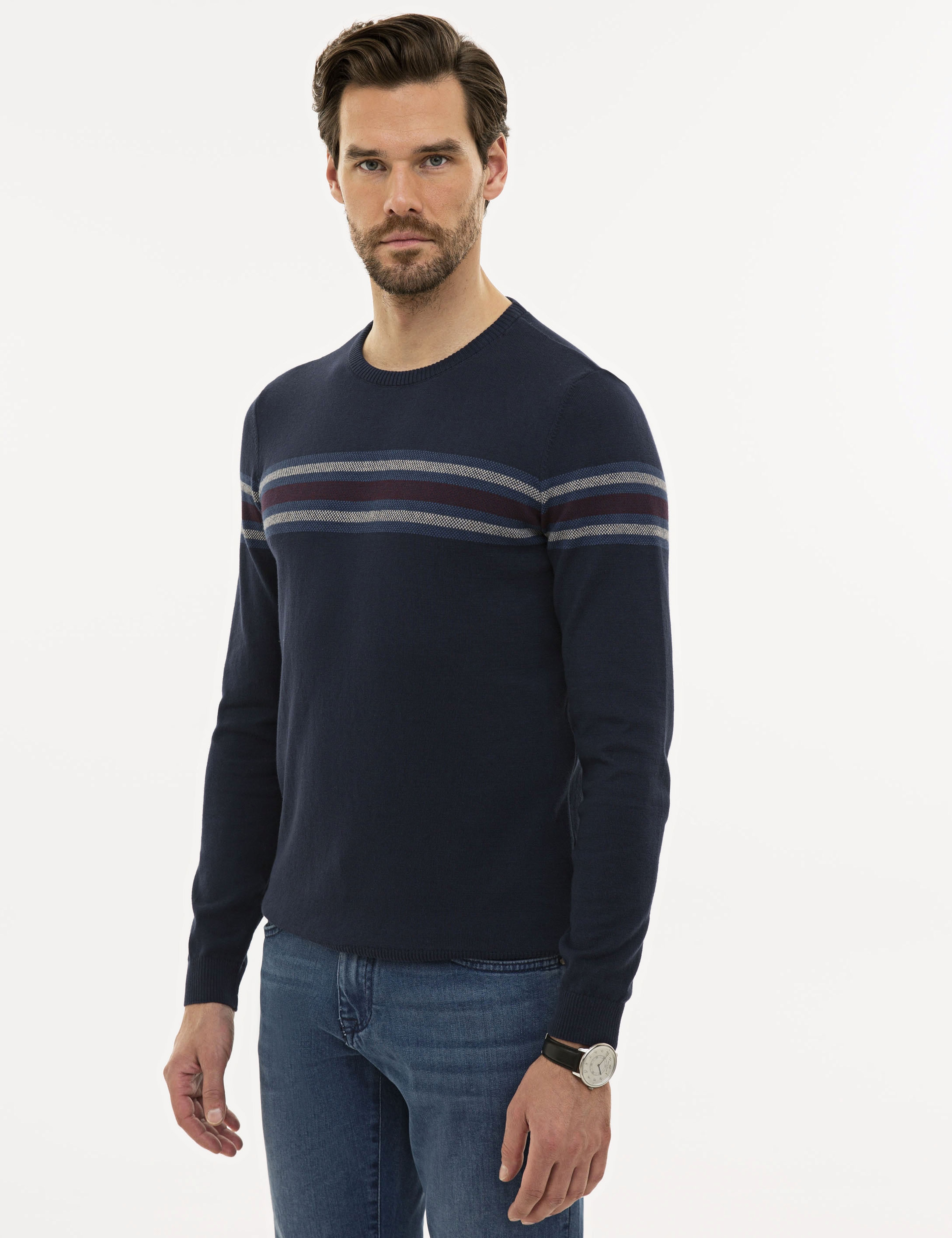 Lacivert Slim Fit Triko Kazak