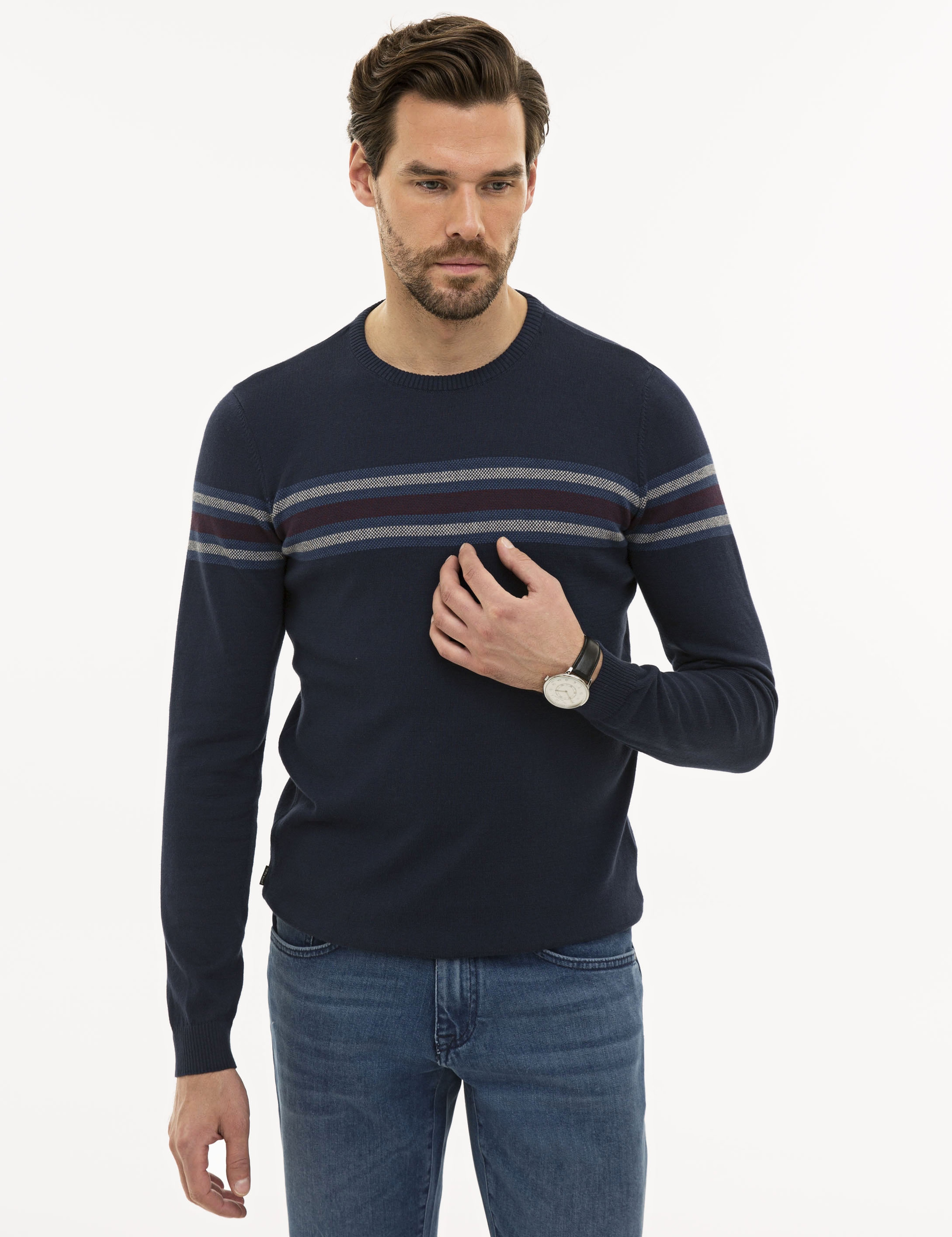 Lacivert Slim Fit Triko Kazak - Image 1