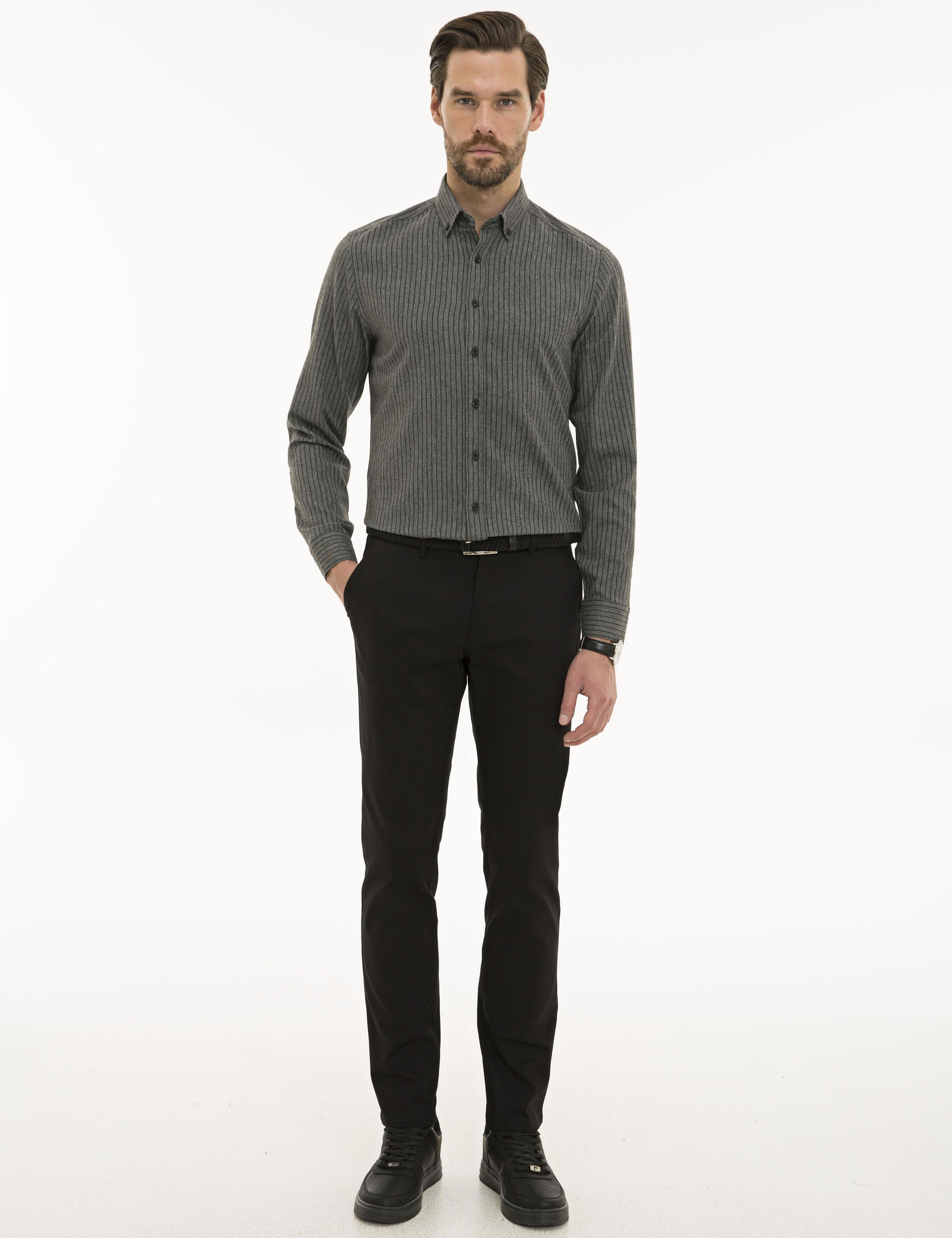 Siyah Slim Fit Kanvas Pantolon