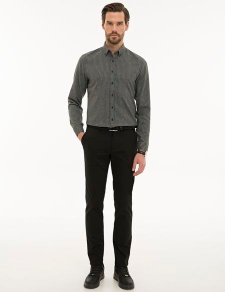Siyah Slim Fit Kanvas Pantolon - 50230391073