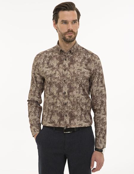 Kahverengi Slim Fit Uzun Kollu Gömlek - 50229512019