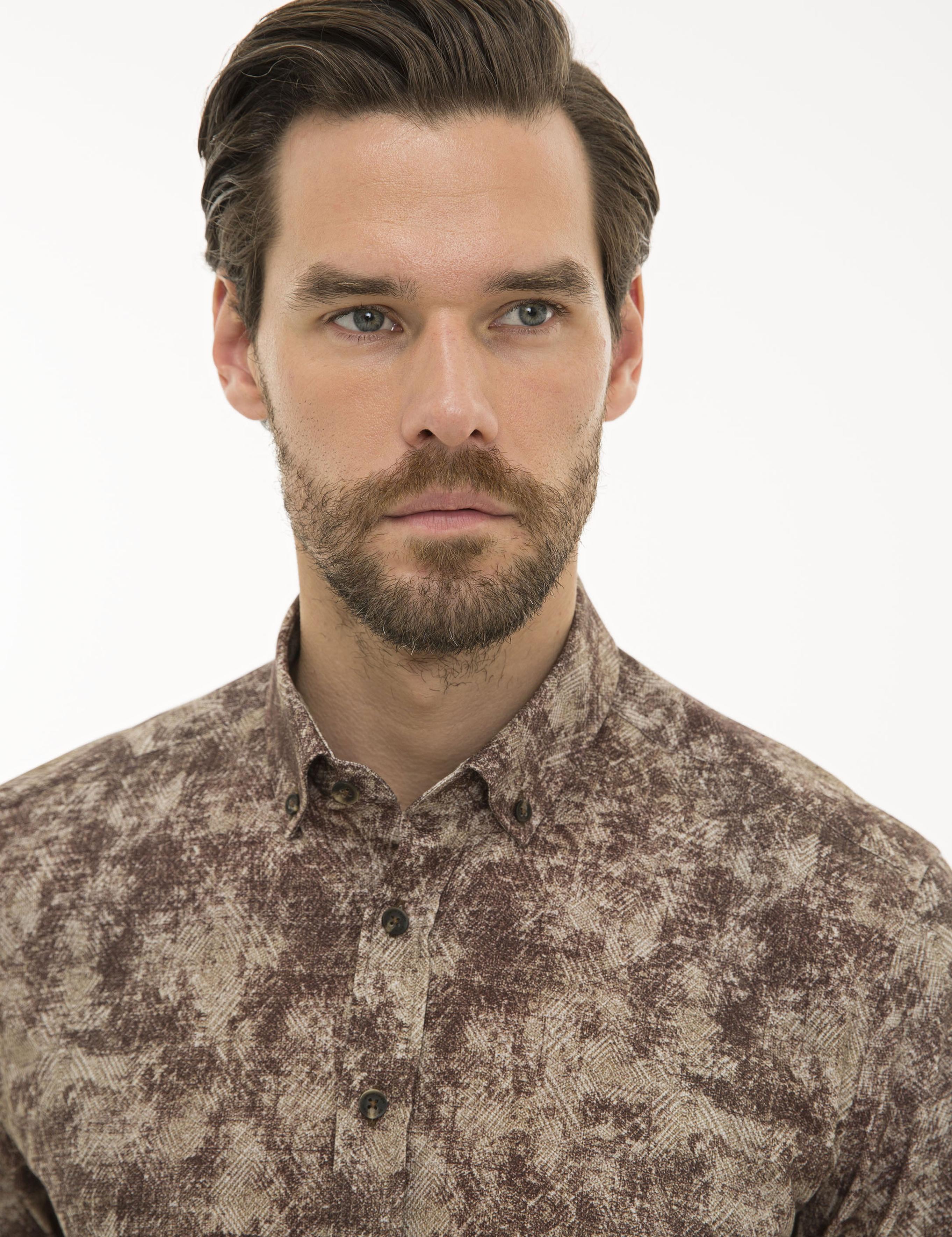 Kahverengi Slim Fit Uzun Kollu Gömlek